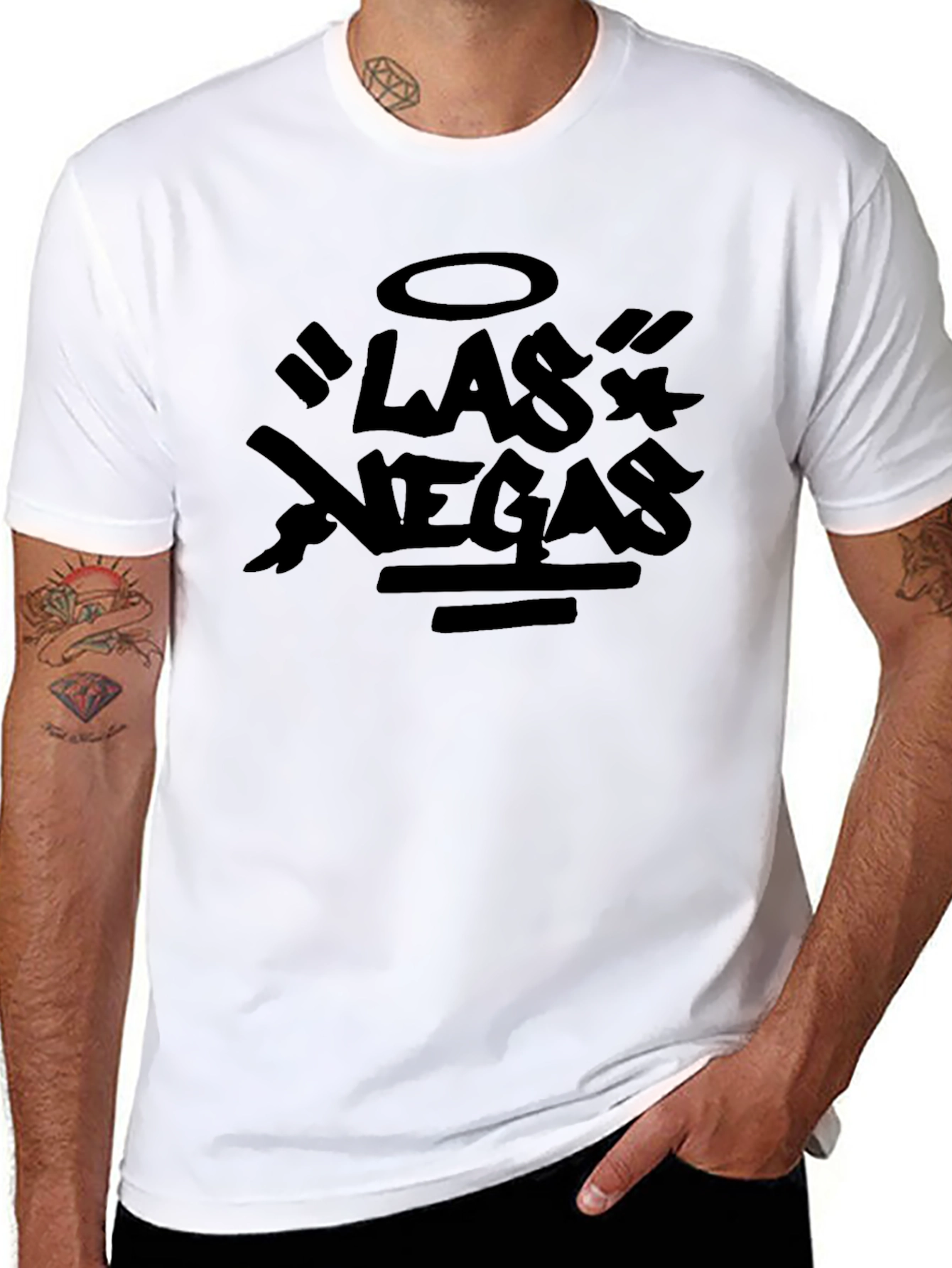 Black Las Vegas Graphic Print Crew Neck T-Shirt view 8