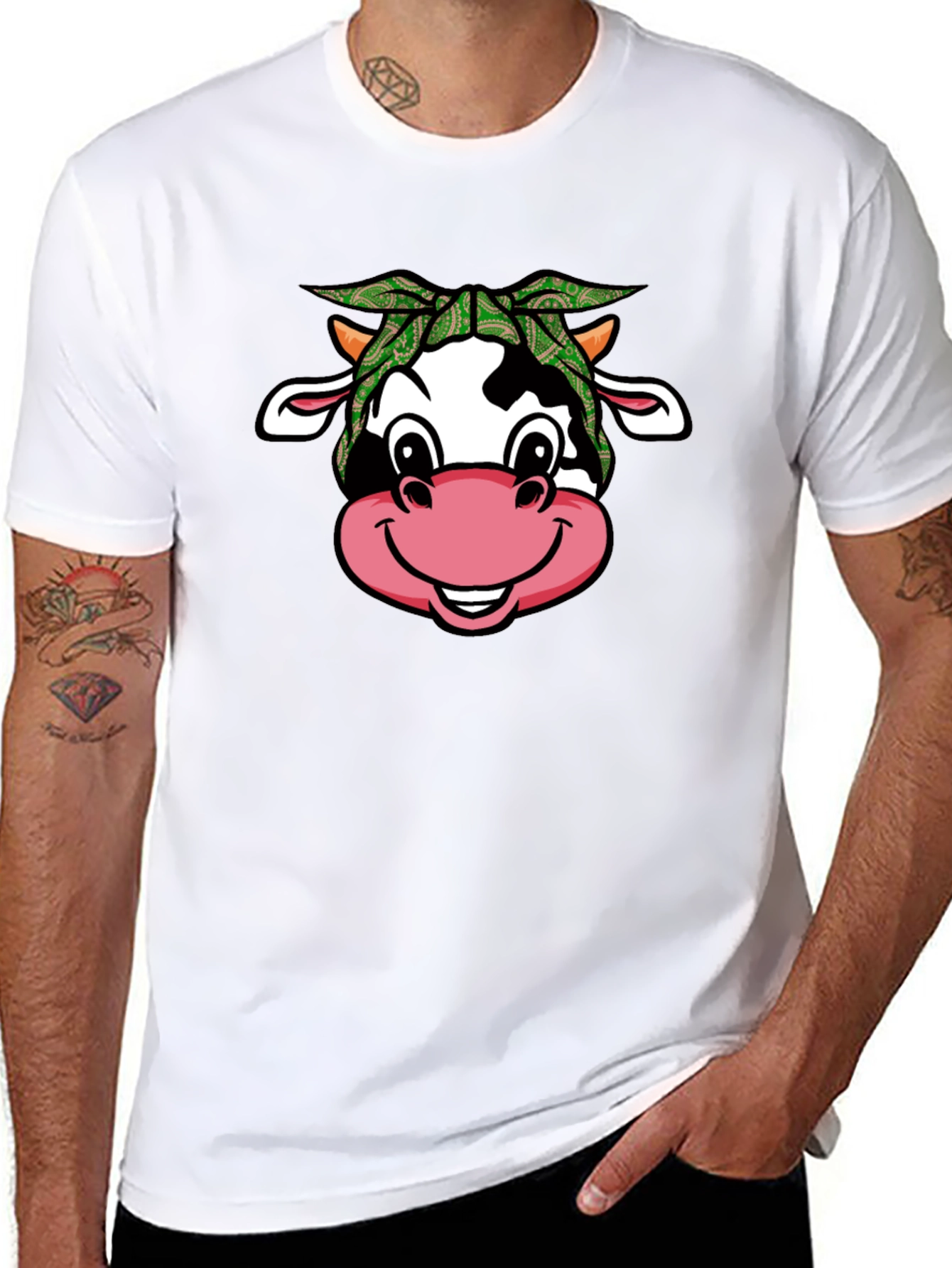 Black Cow Bandana T-Shirt - Cute Animal Graphic Tee view 8