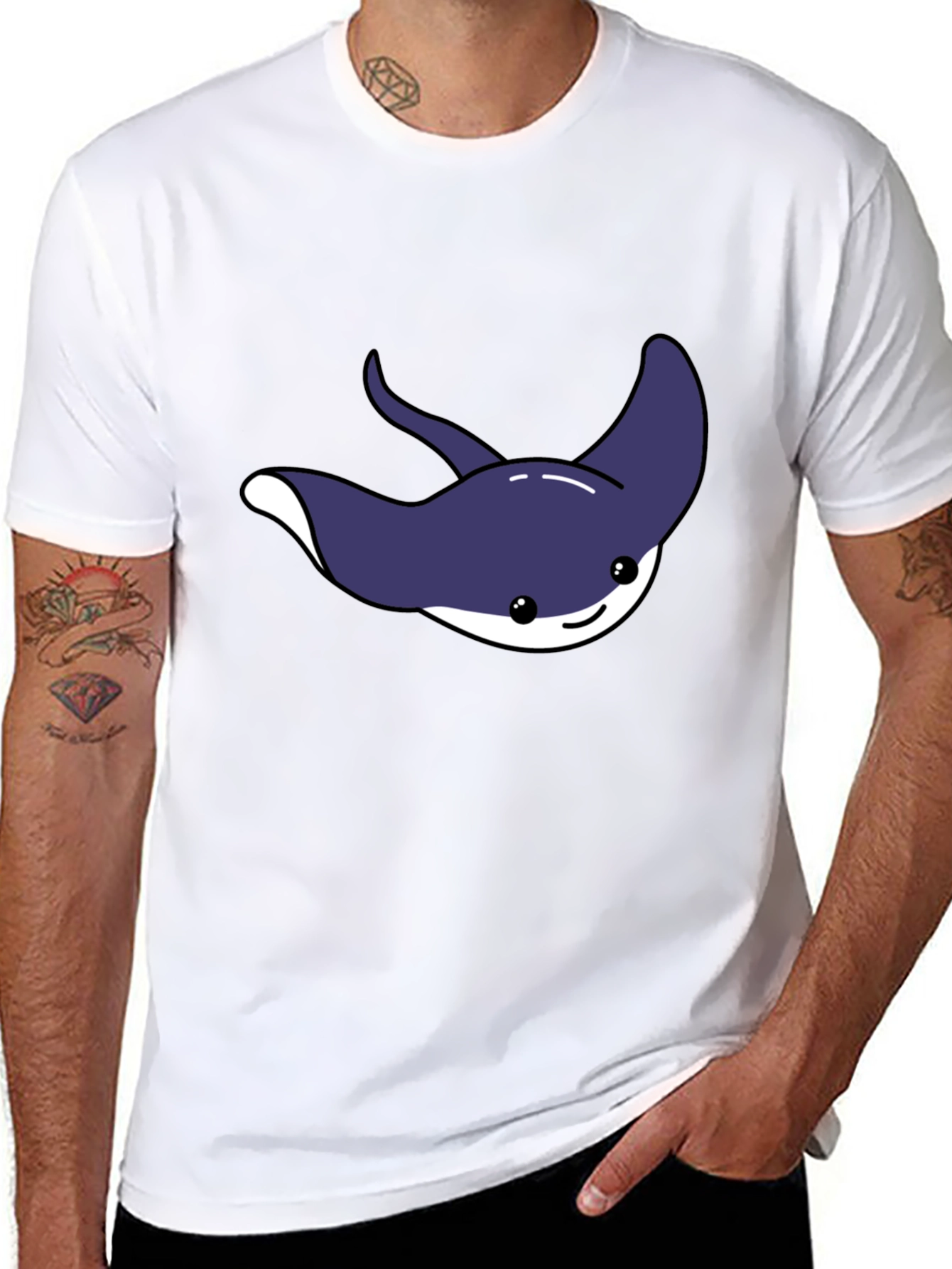 Black Cute Cartoon Stingray Graphic Tee view 8
