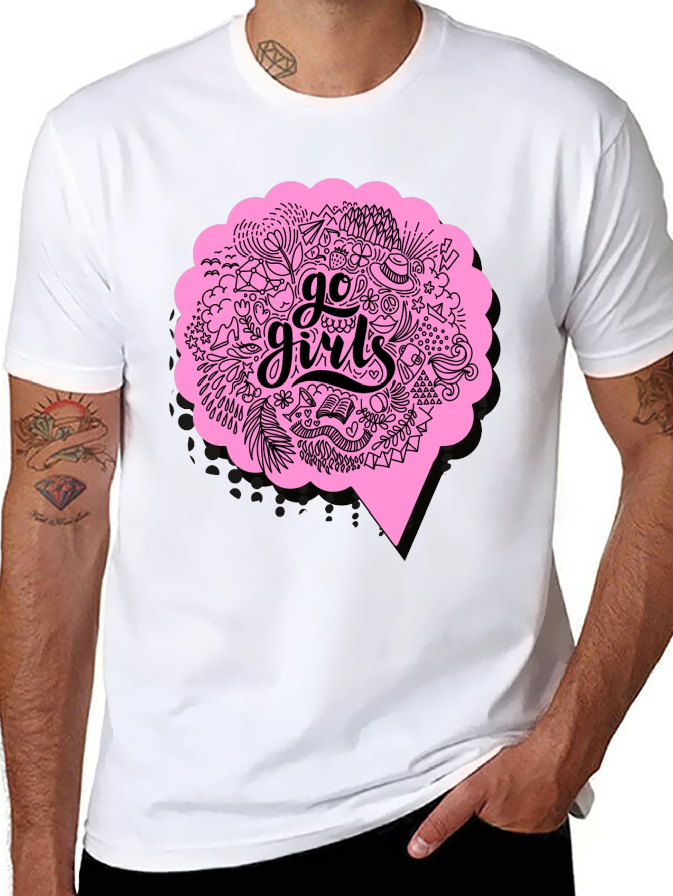 Black Go Girls Graphic Tee - Black Cotton T-Shirt view 8