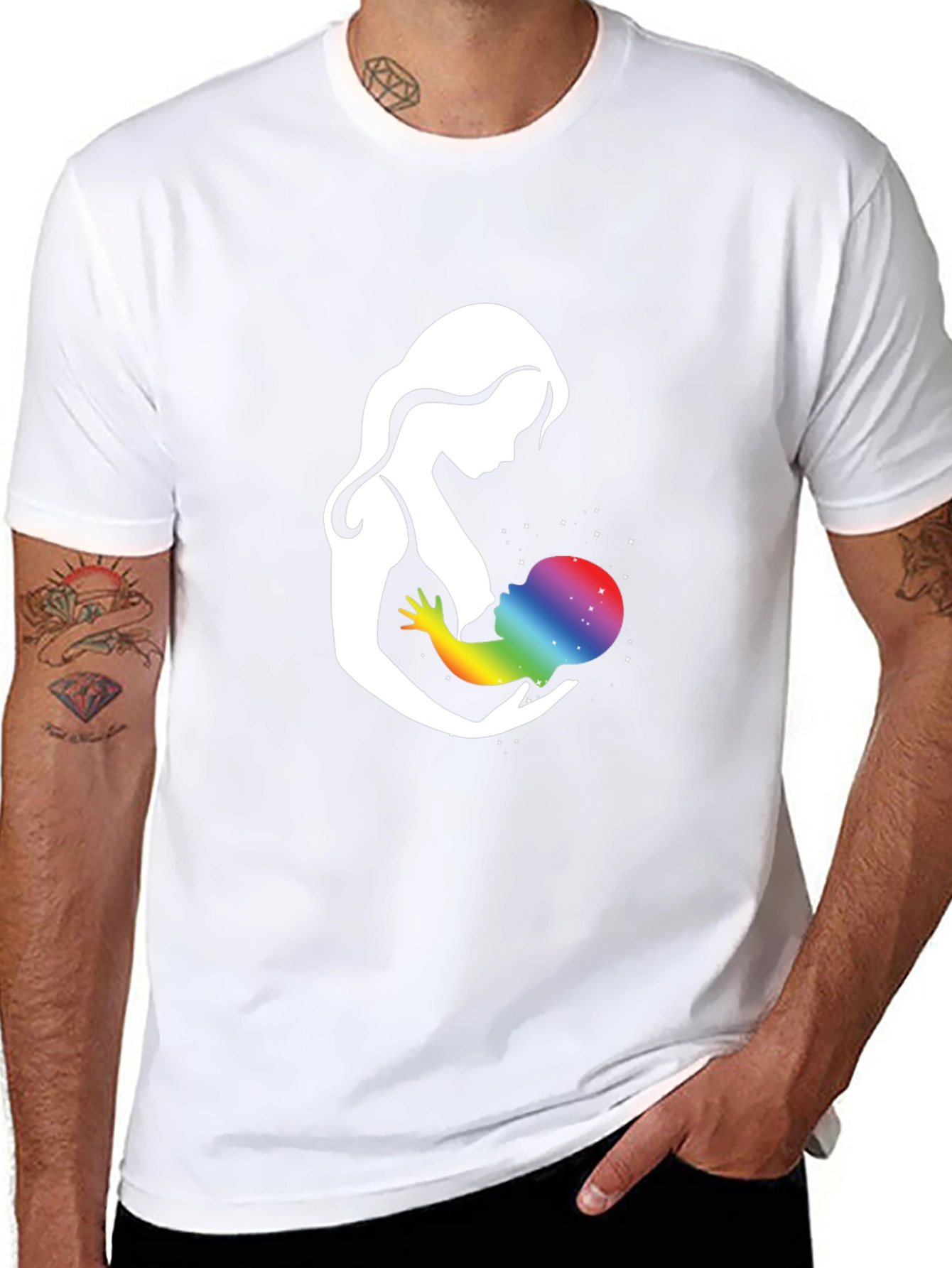 Black Mother & Child Rainbow Galaxy Graphic T-Shirt view 8