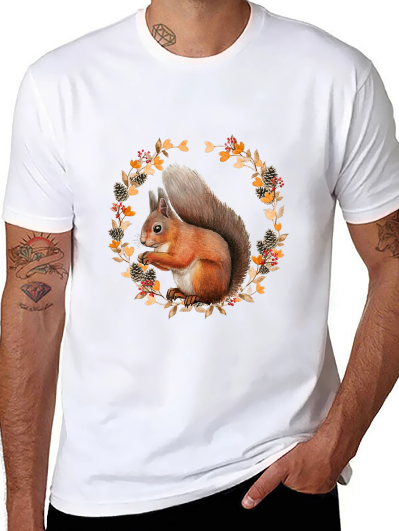 Black Squirrel Wreath Graphic T-Shirt - Unisex Style view 8