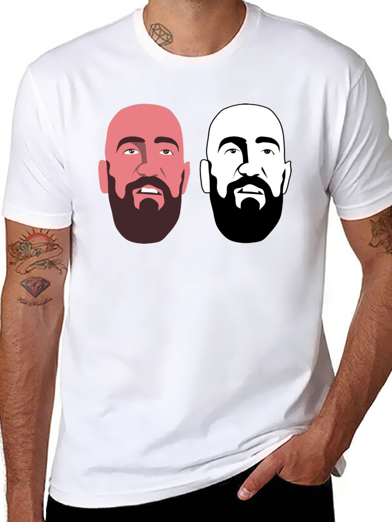 Black Men's Black Graphic T-Shirt - Bearded Faces Design view 8