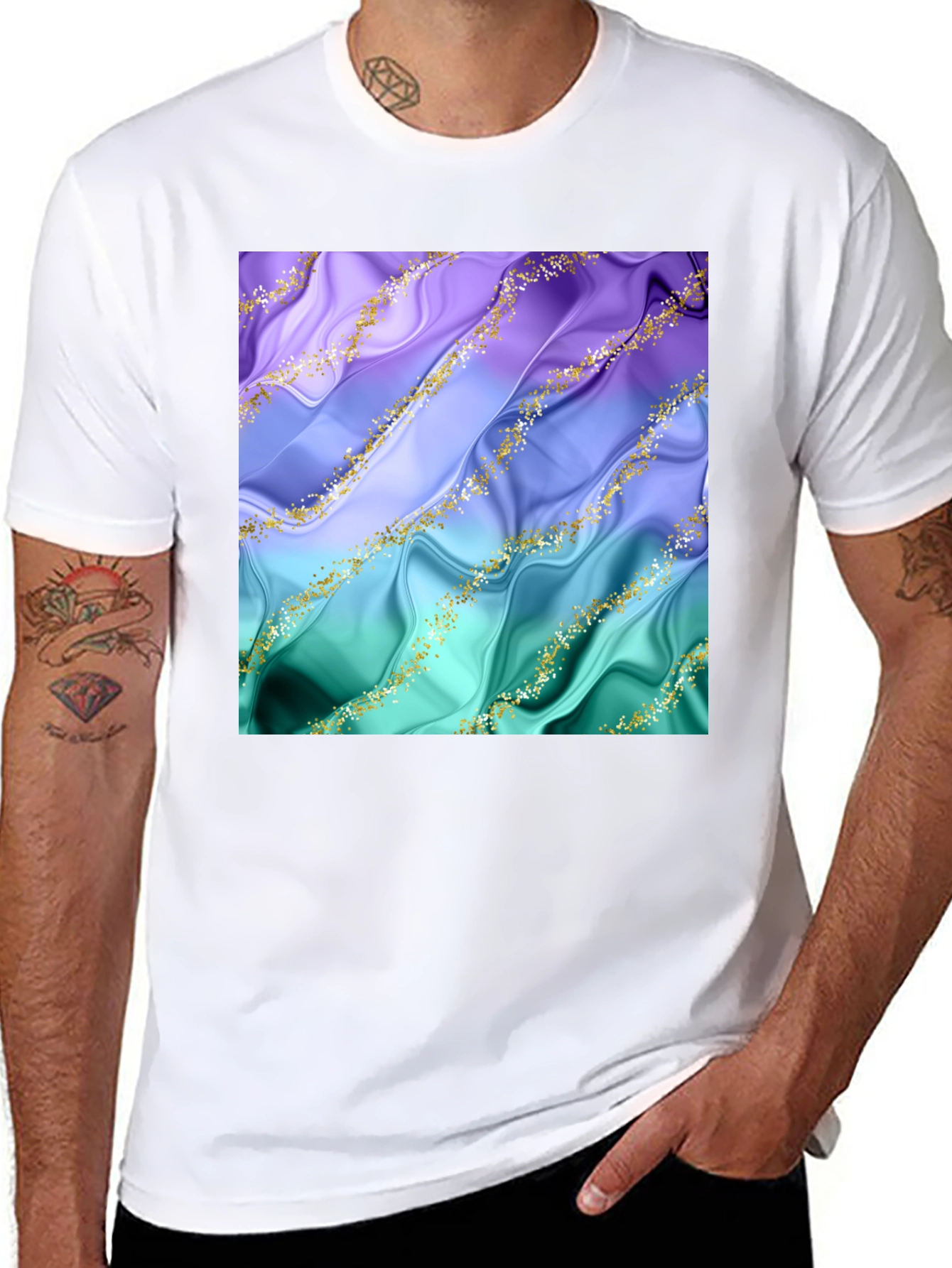 Black Elegant Marble Design Black T-Shirt view 8