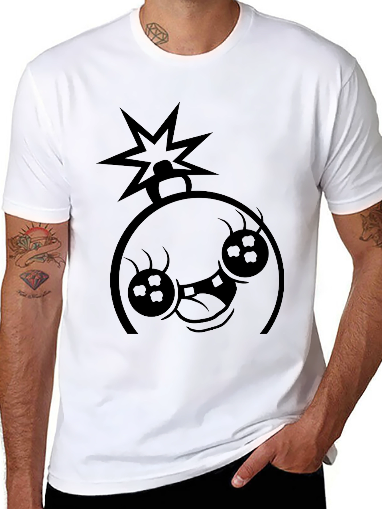Black Bomb Face Graphic Tee - Black Cotton Casual T-Shirt view 8