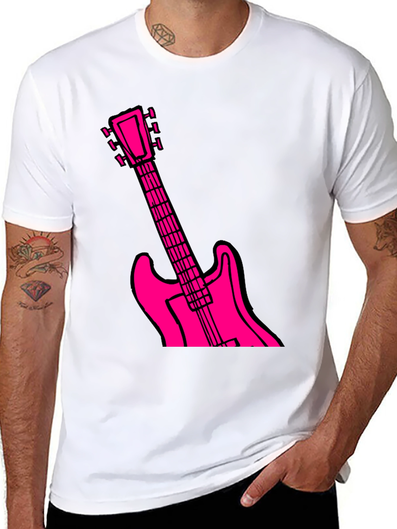 Black Black T-Shirt with Pink Guitar Graphic view 8