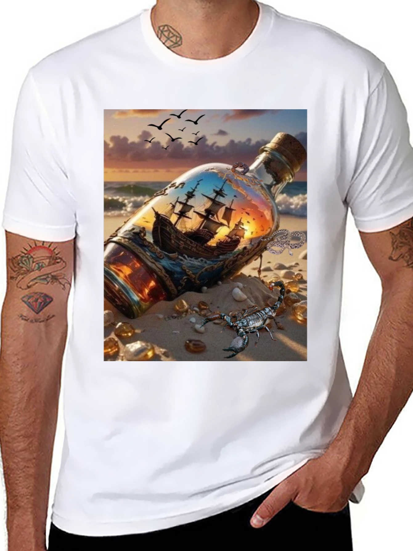 Black Ship in a Bottle Graphic Tee view 8