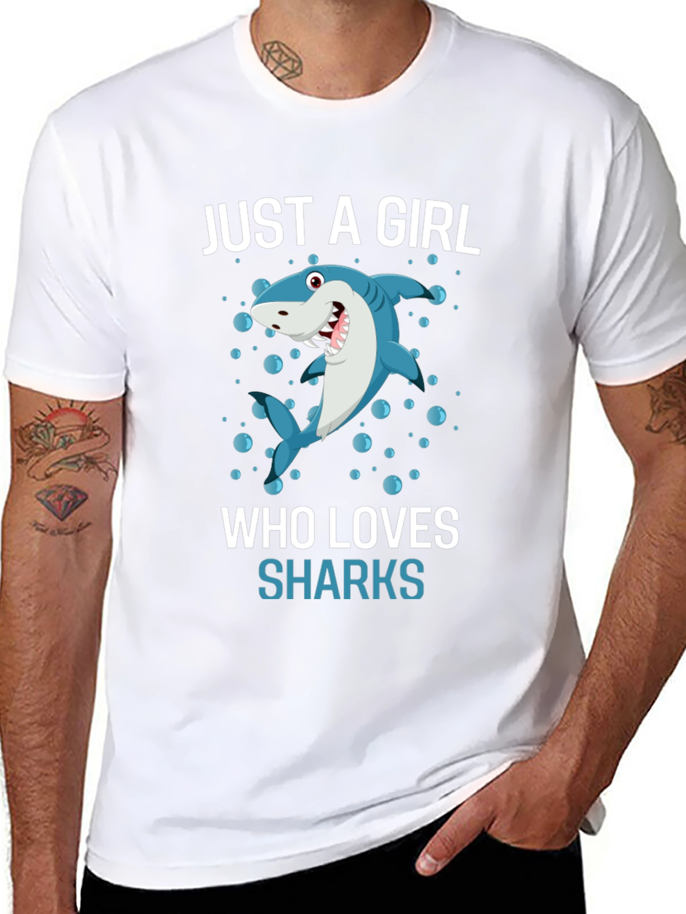 Black Just A Girl Who Loves Sharks T-Shirt view 8