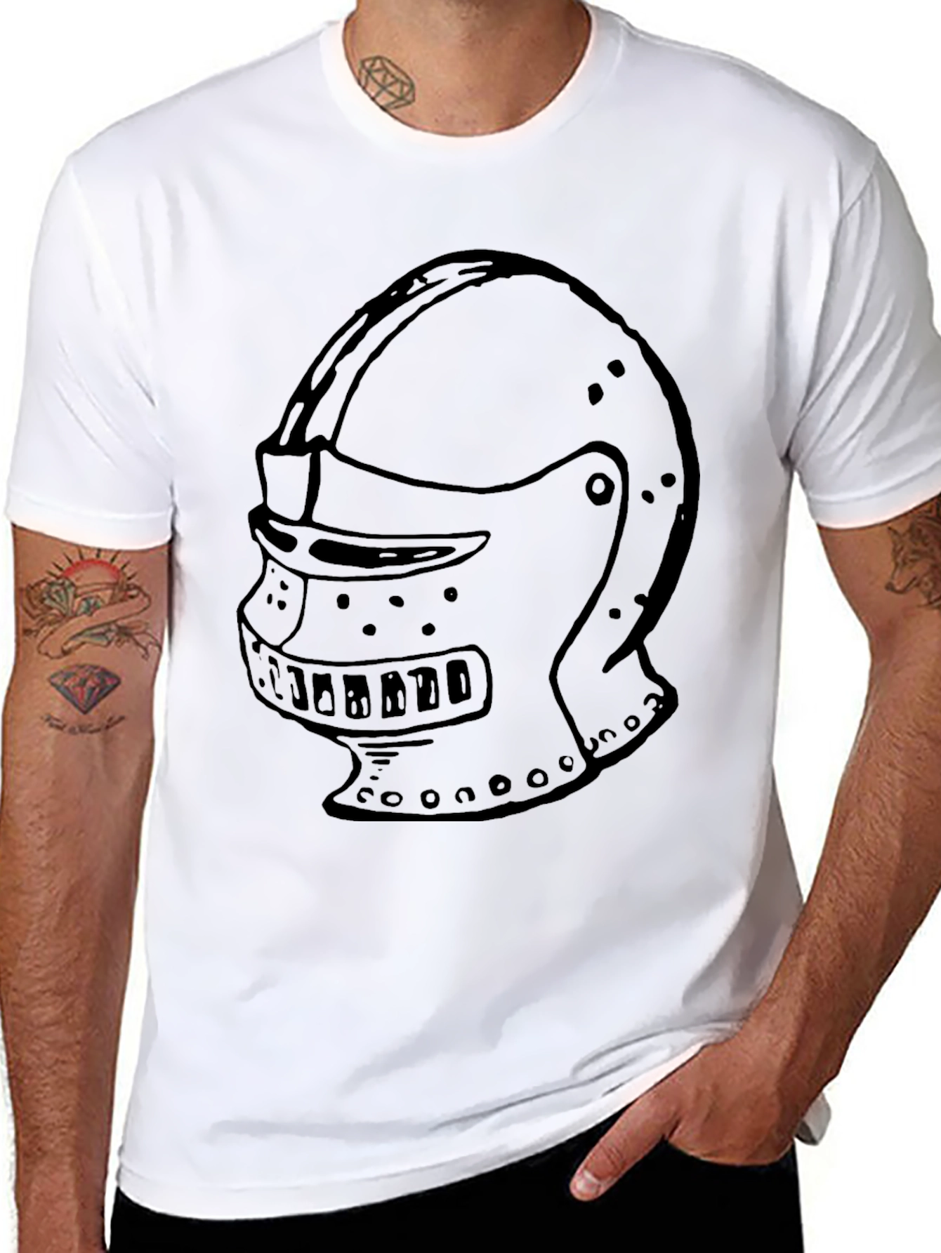 Black Knight Helmet Graphic Tee - Black Cotton Shirt view 8