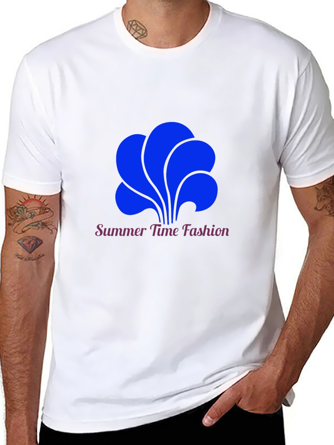 Black Summer Time Fashion Tee - Bold Blue Graphic view 8