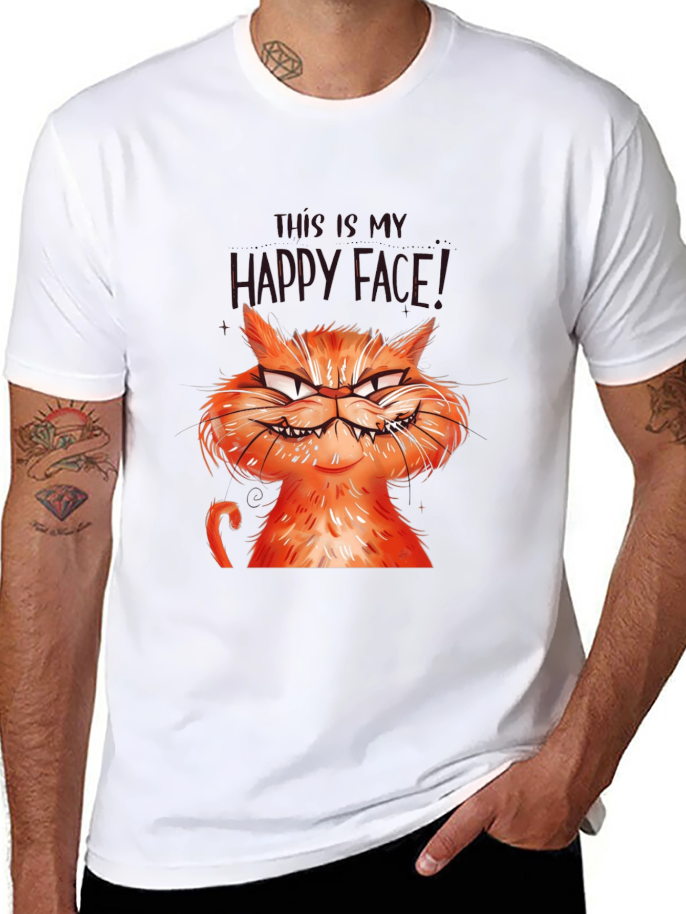 Black Grumpy Cat Graphic Tee - Happy Face T-Shirt view 8