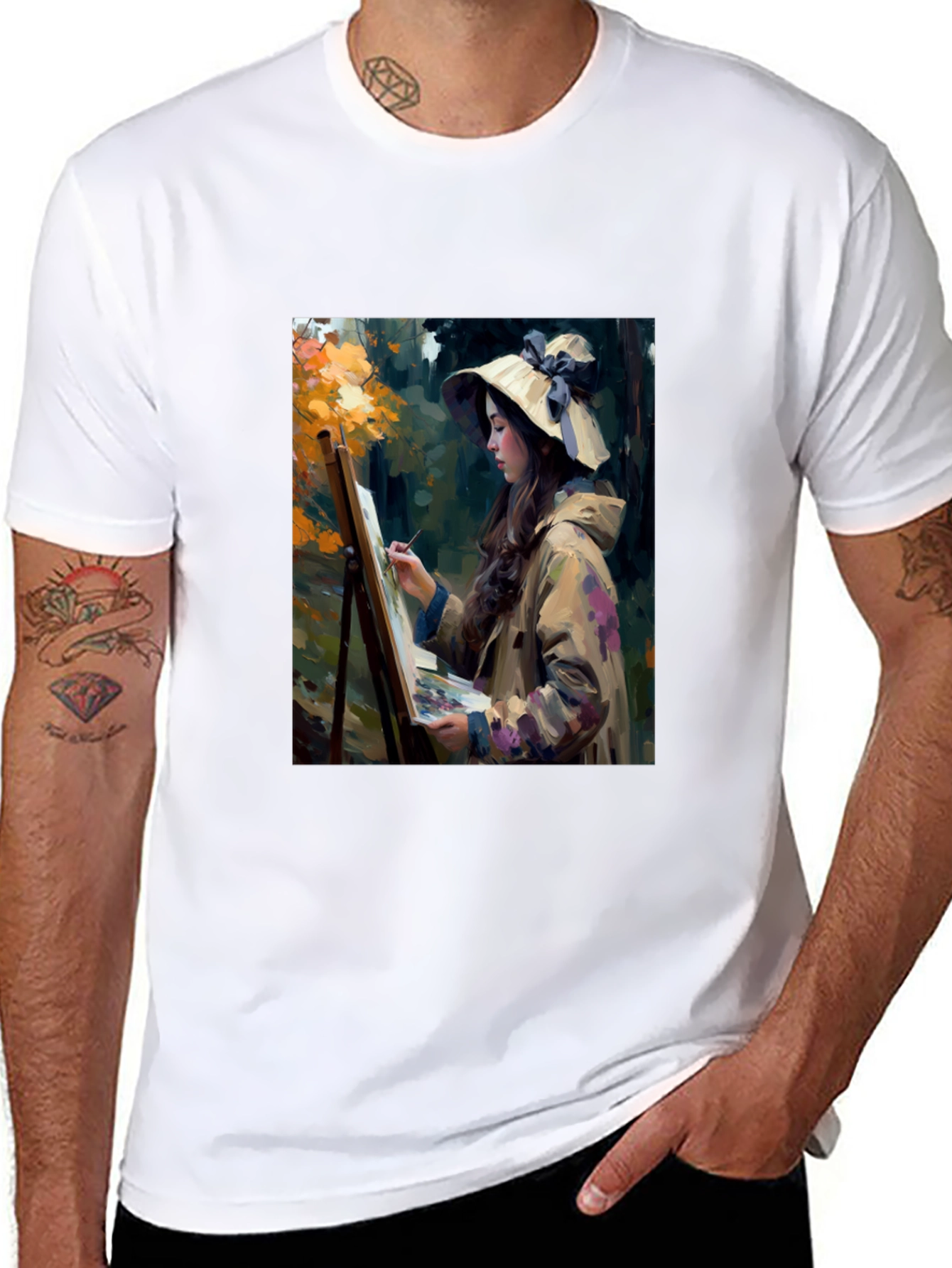 Black Artistic Woman Painting Scene Graphic T-Shirt view 8