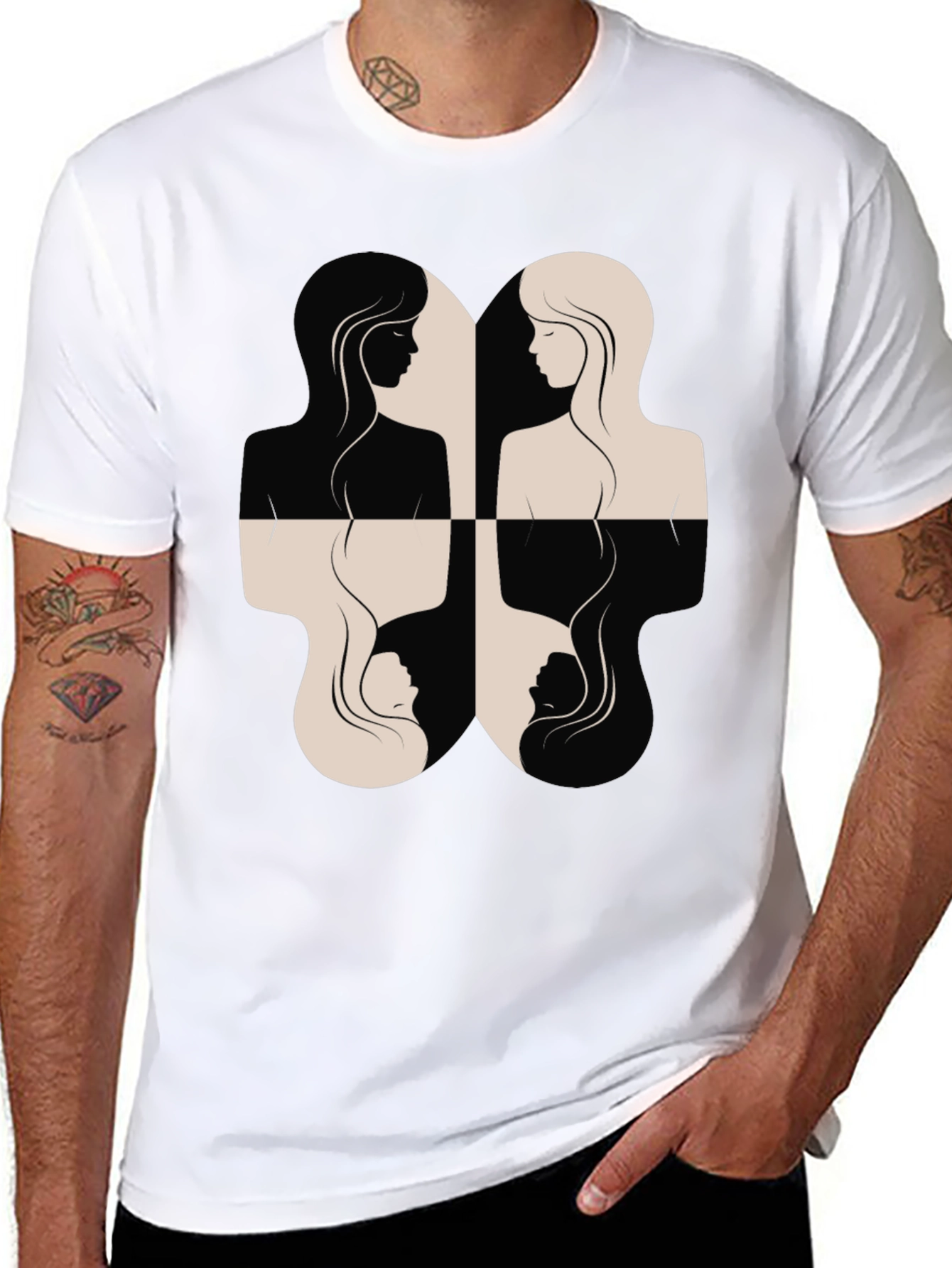 Black Yin Yang Women's Silhouette Graphic Tee - Black view 8