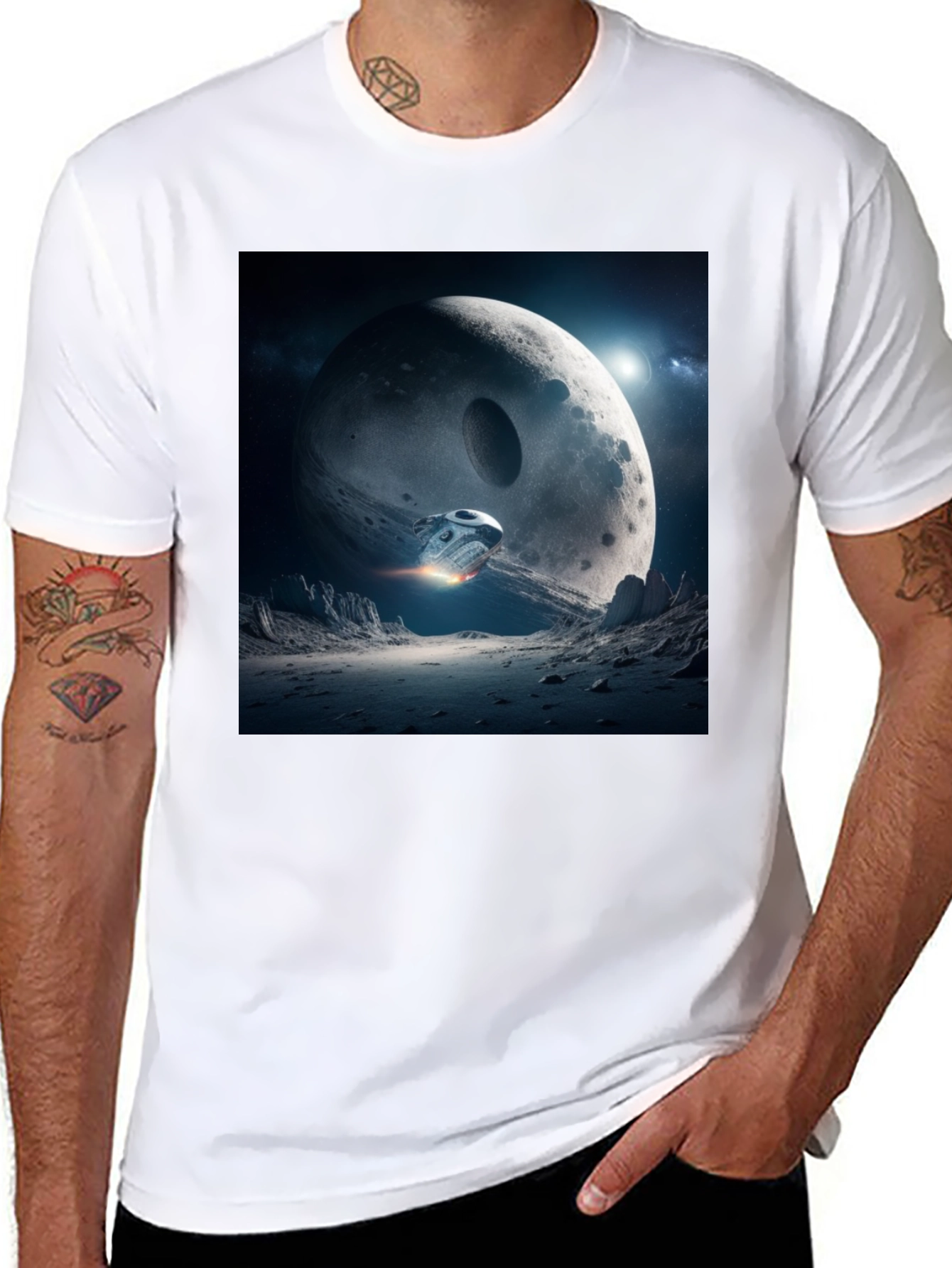 Black Sci-Fi Moon Landing Graphic Tee view 8