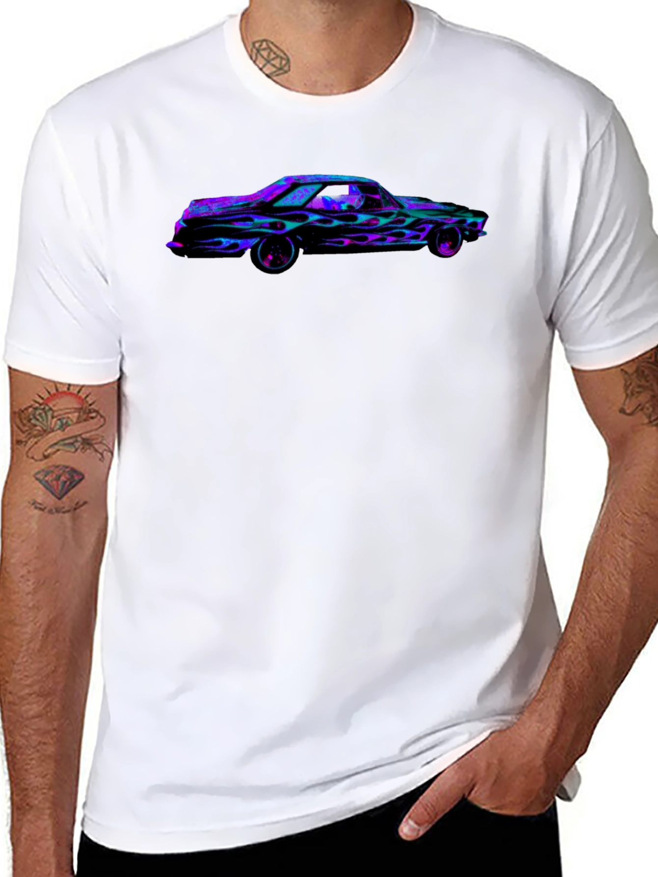 Black Flaming Car Graphic Tee - Bold Black T-Shirt view 8