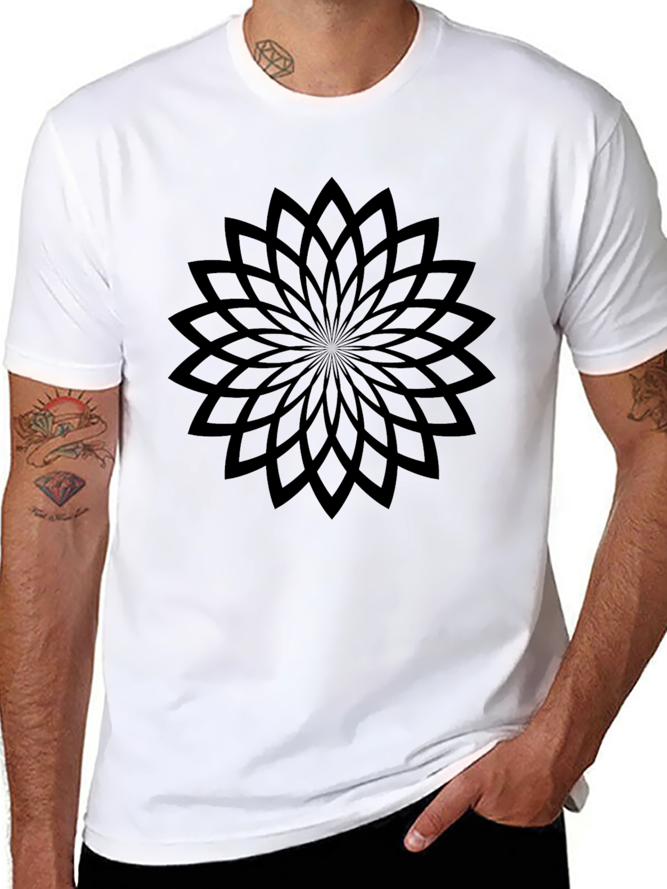 Black Geometric Flower Black T-Shirt view 8