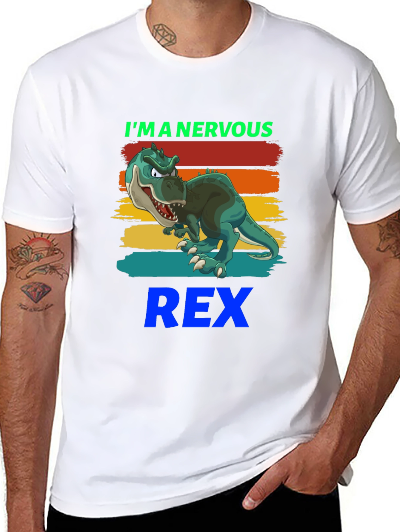 Black Nervous Rex T-Shirt - Cartoon Dinosaur Tee view 8