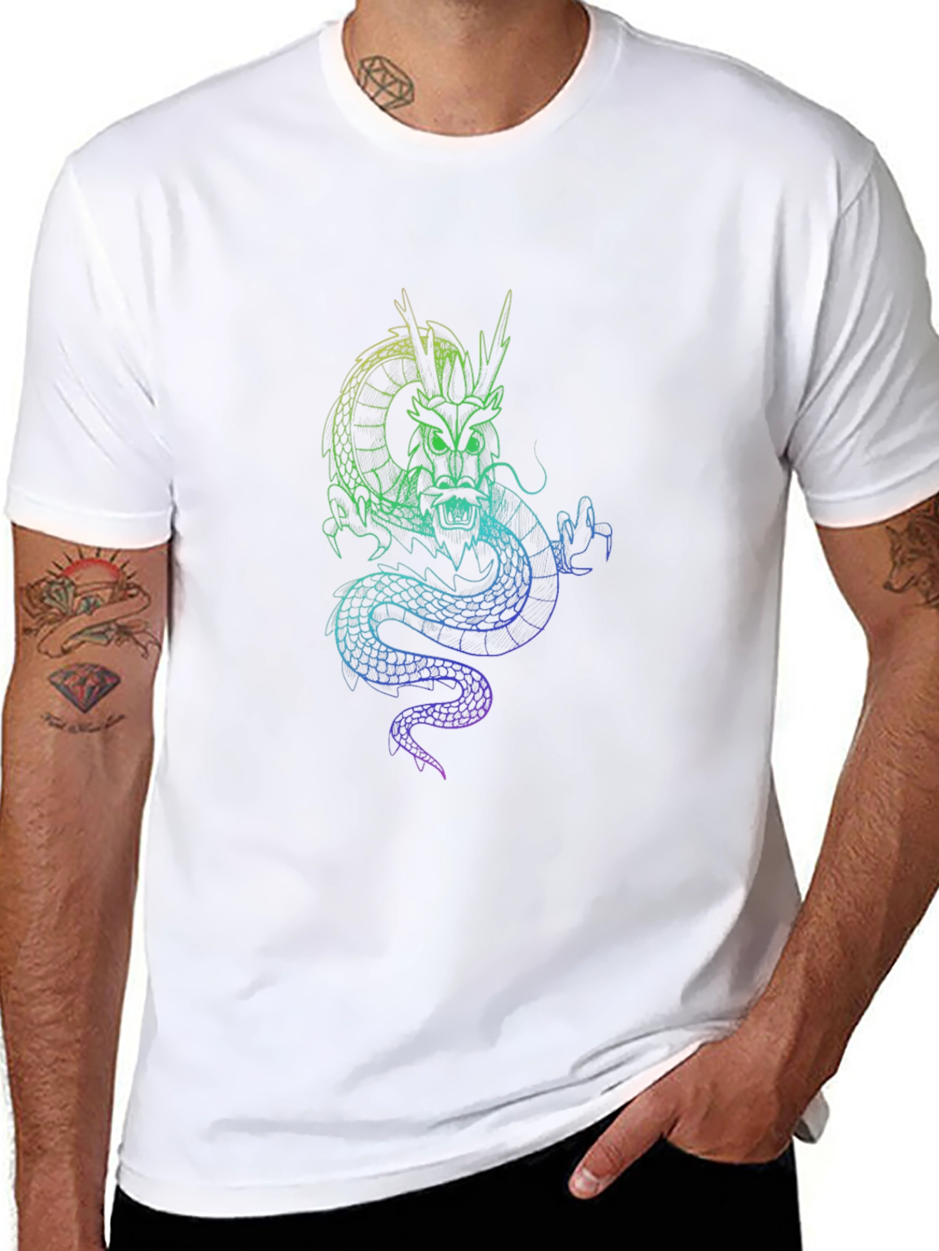 Black Dragon Graphic Black T-Shirt - Unique Neon Design view 8