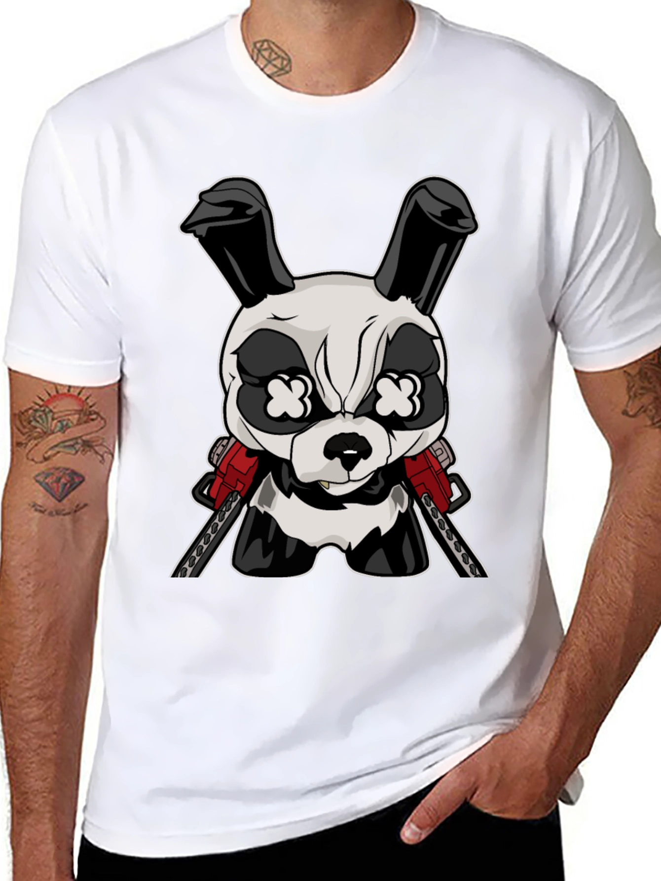 Black Cartoon Rabbit Chainsaw T-Shirt view 8