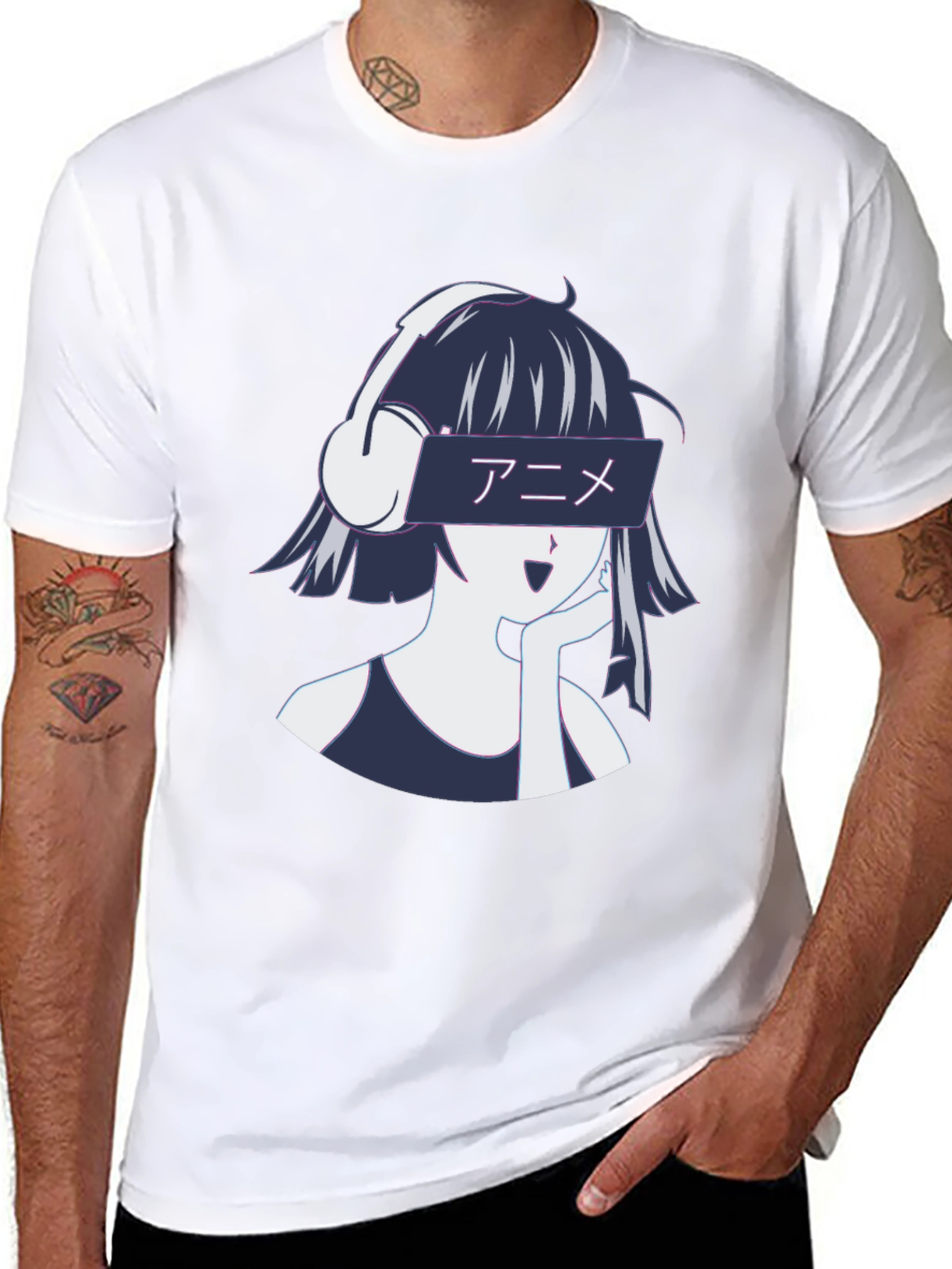Black Anime Girl Headphones Graphic T-Shirt - Stylish Casual Wear view 8