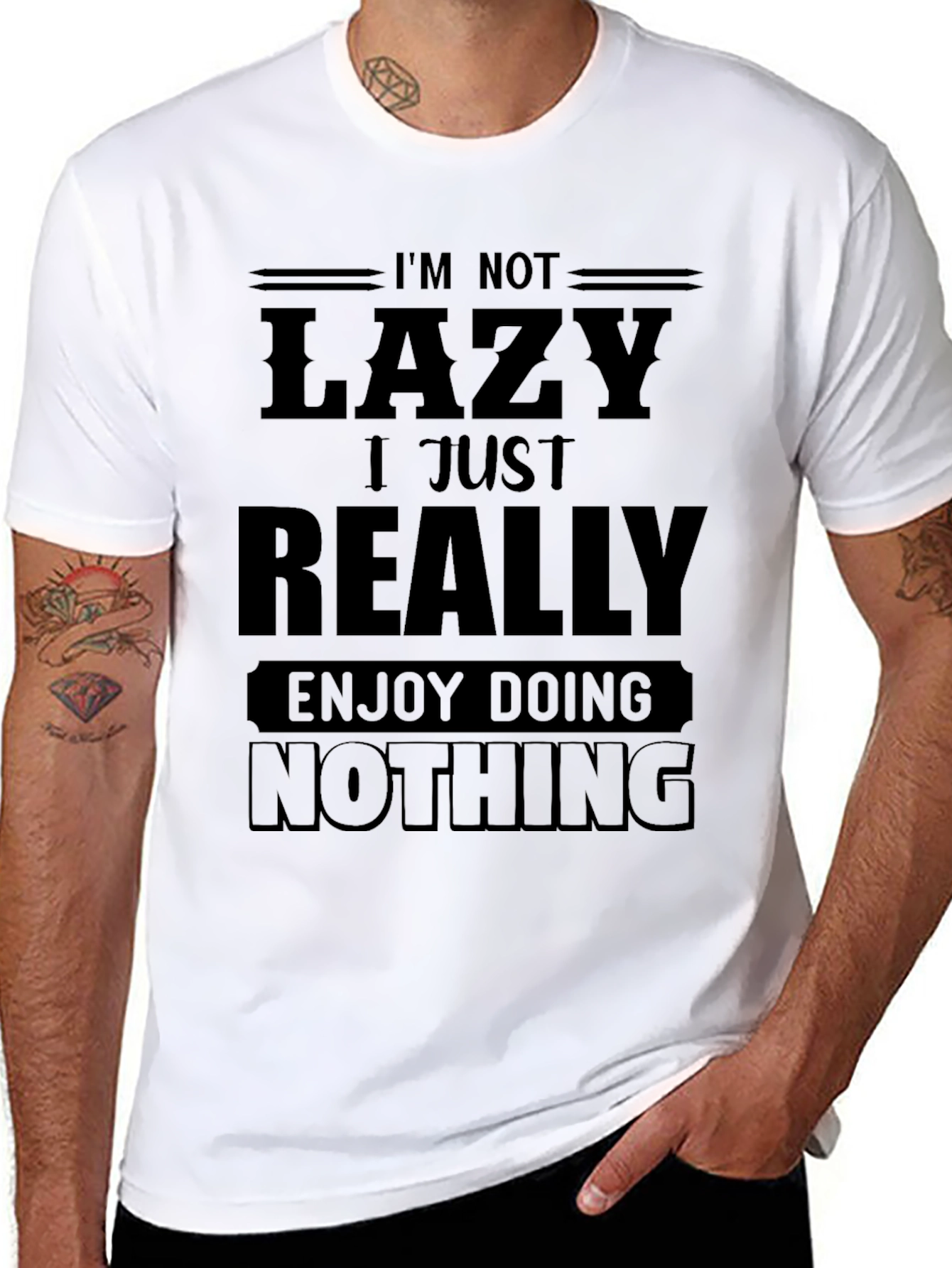 Black Funny Lazy T-Shirt - Enjoy Doing Nothing view 8