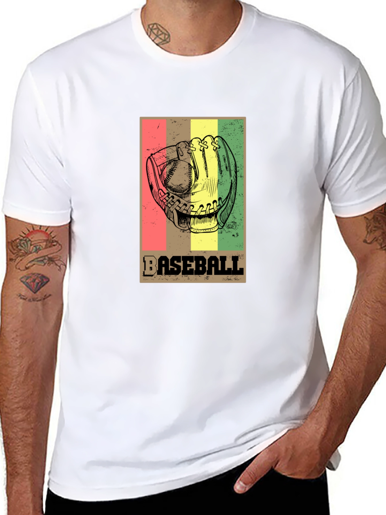 Black Vintage Baseball Glove Graphic T-Shirt view 8