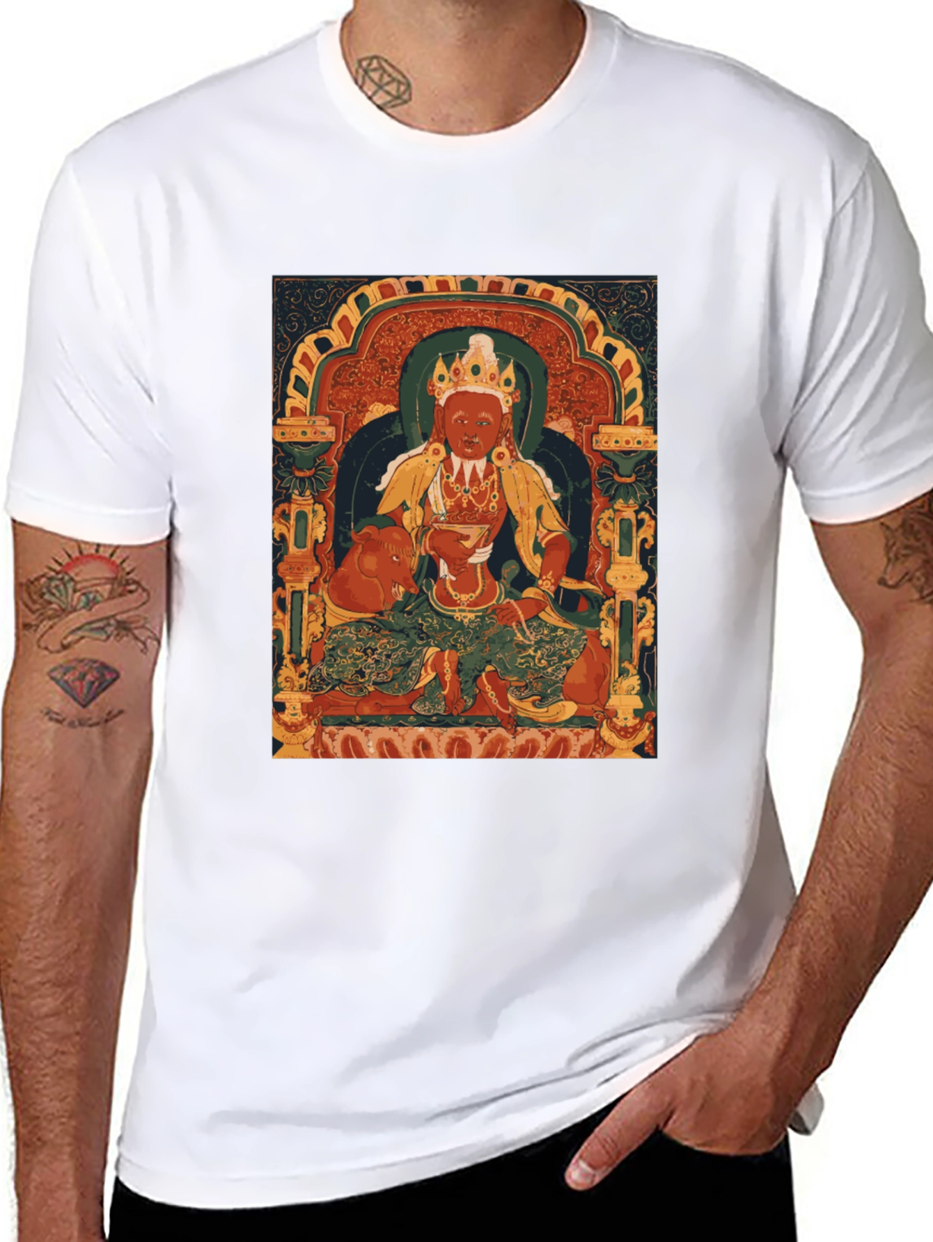 Black Vintage Thangka Art T-Shirt view 8