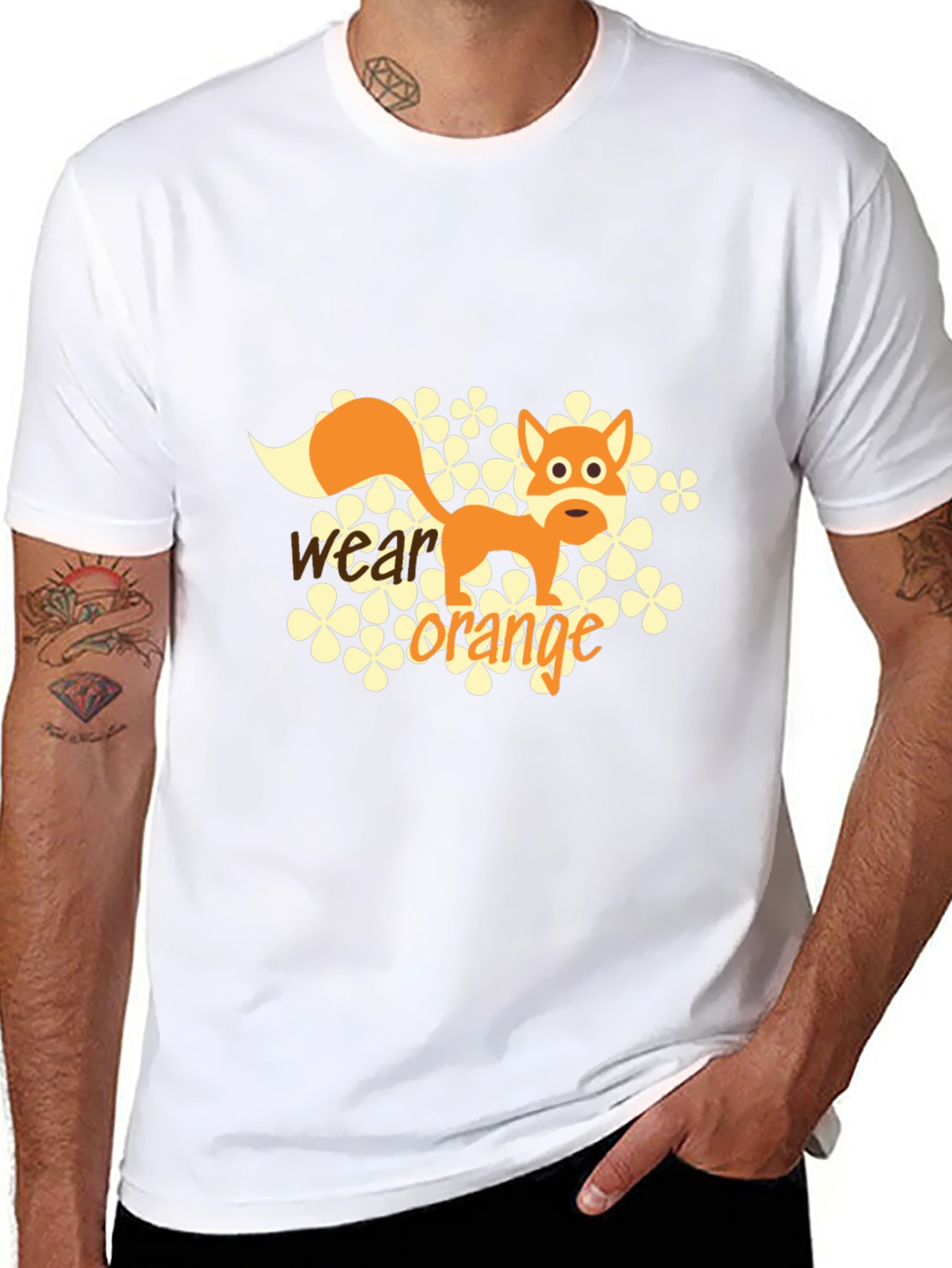 Black Wear Orange Fox Graphic Tee - Black Cotton Blend T-Shirt view 8