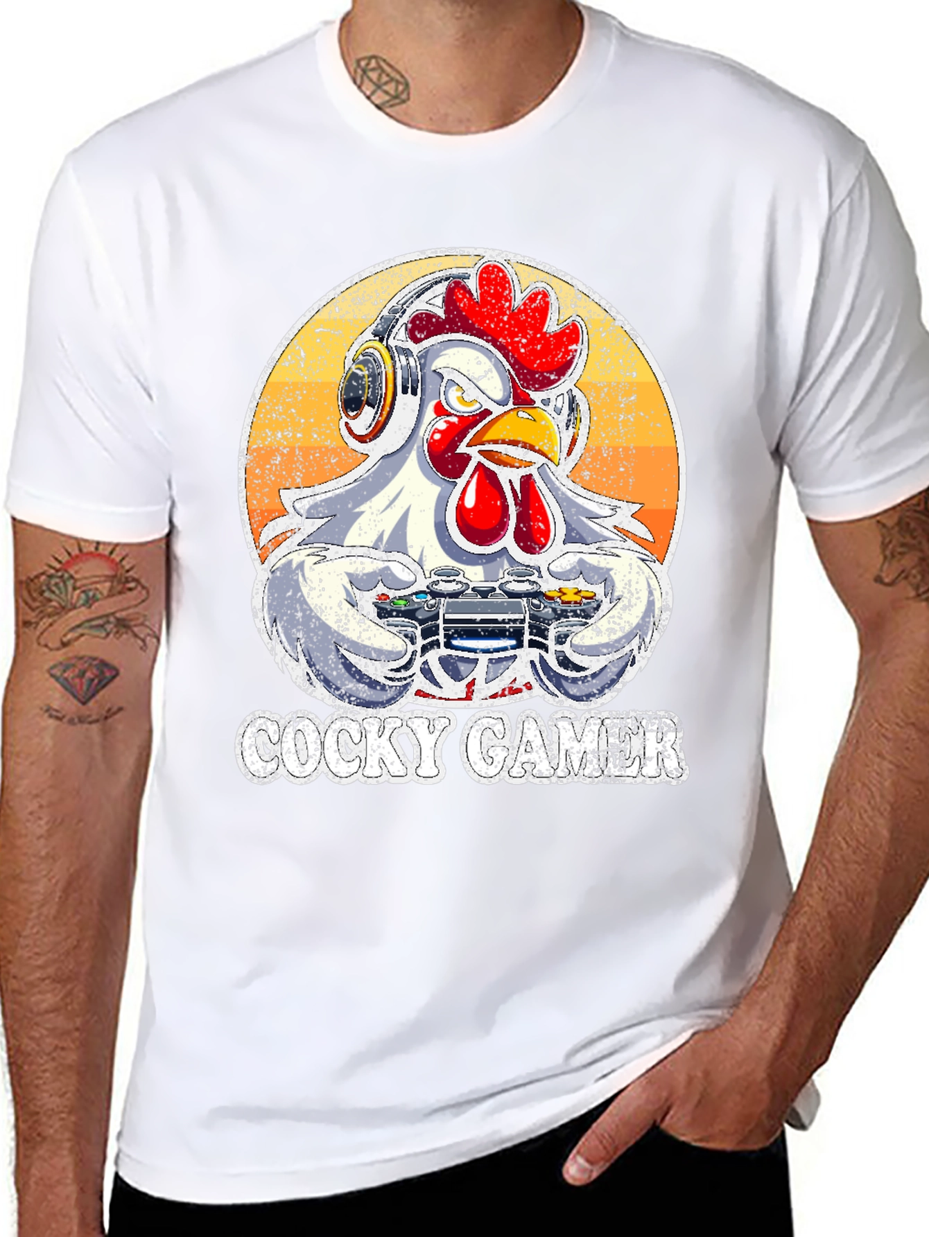 Black Cocky Gamer T-Shirt - Funny Chicken Video Game Tee view 8