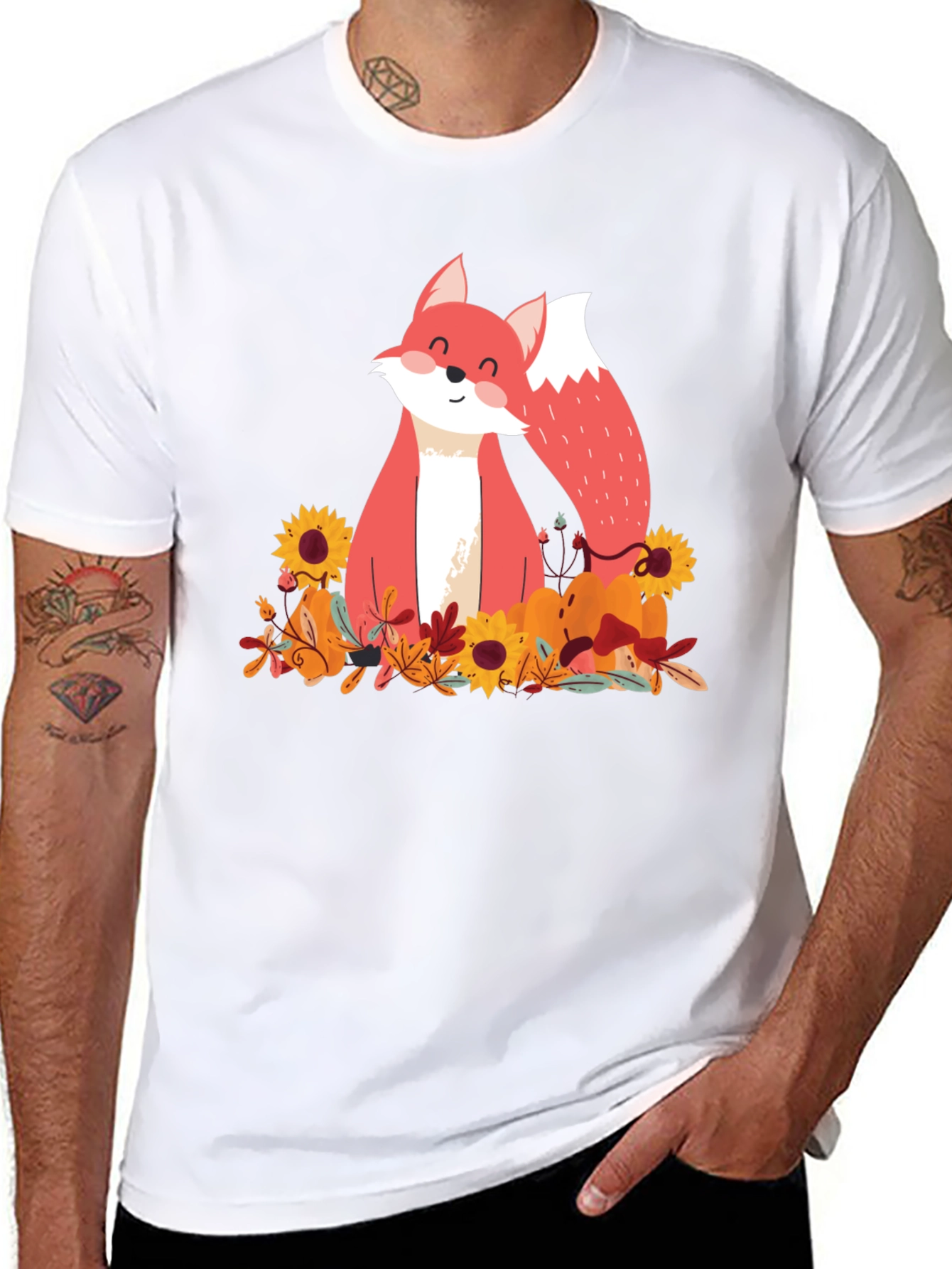 Black Autumn Fox Graphic Tee - Unisex Black T-Shirt view 8