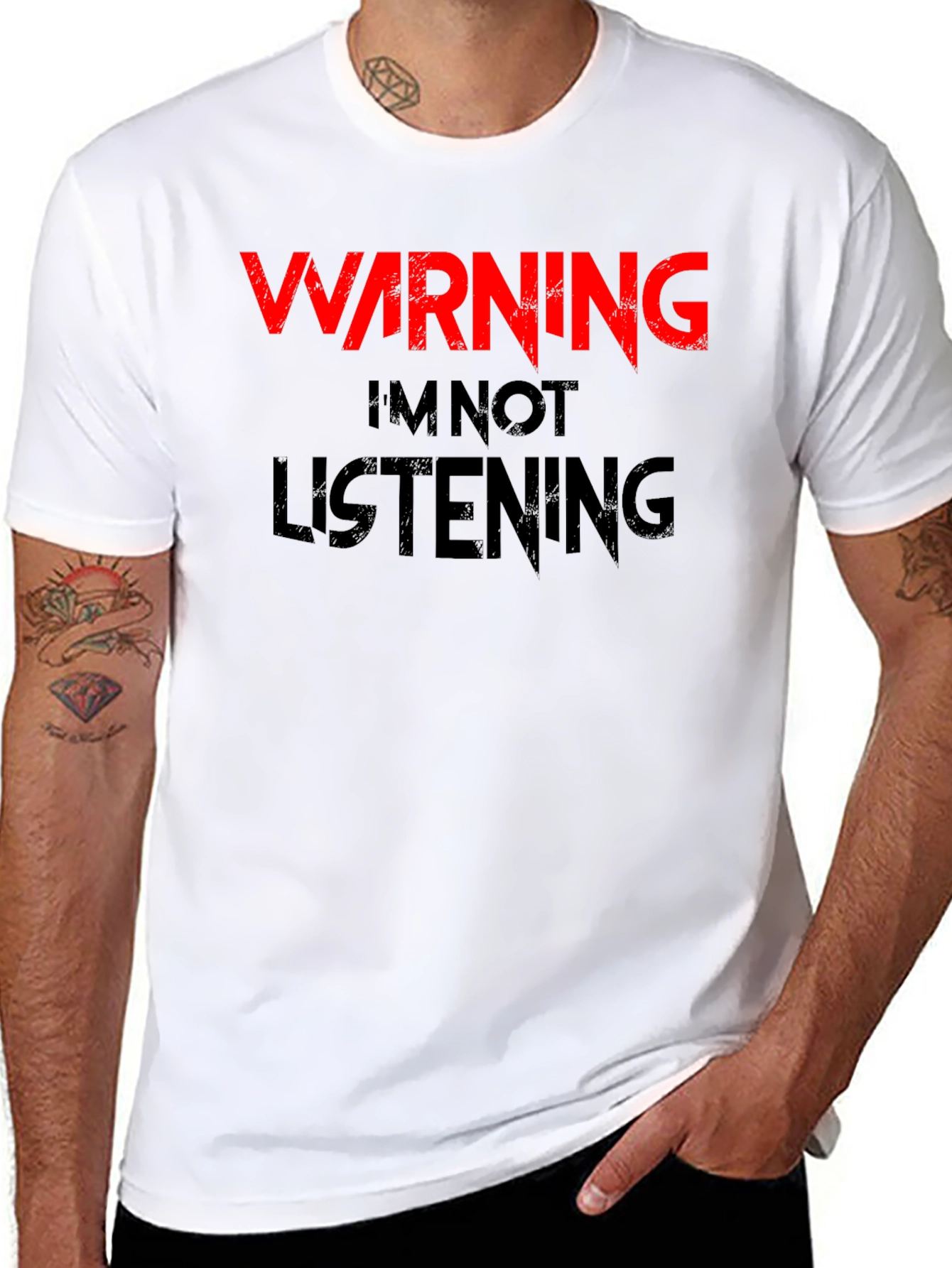 Black Warning I'm Not Listening T-Shirt view 8