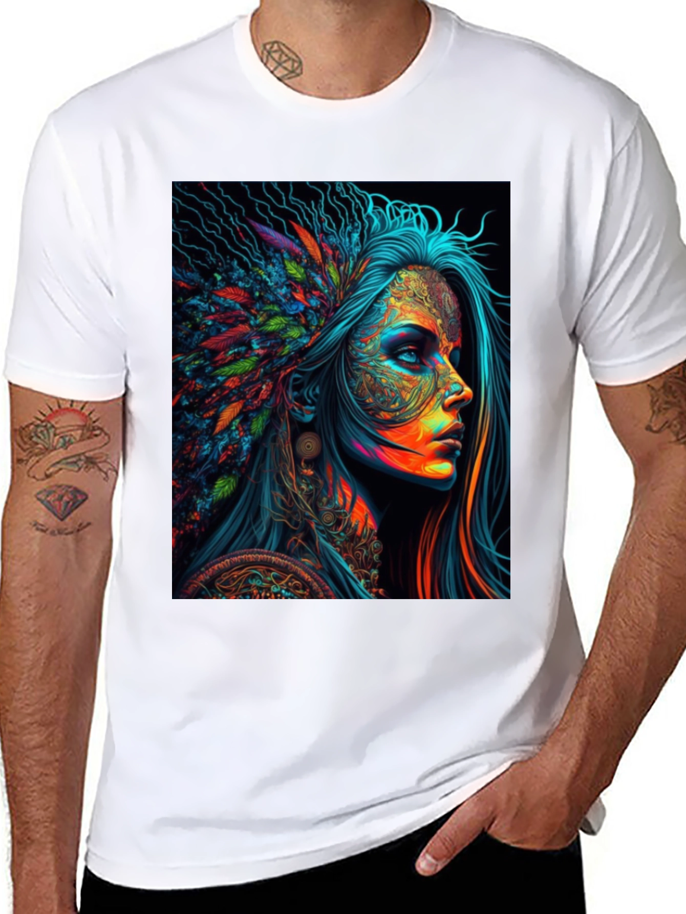 Black Vibrant Psychedelic Woman Graphic T-Shirt view 8