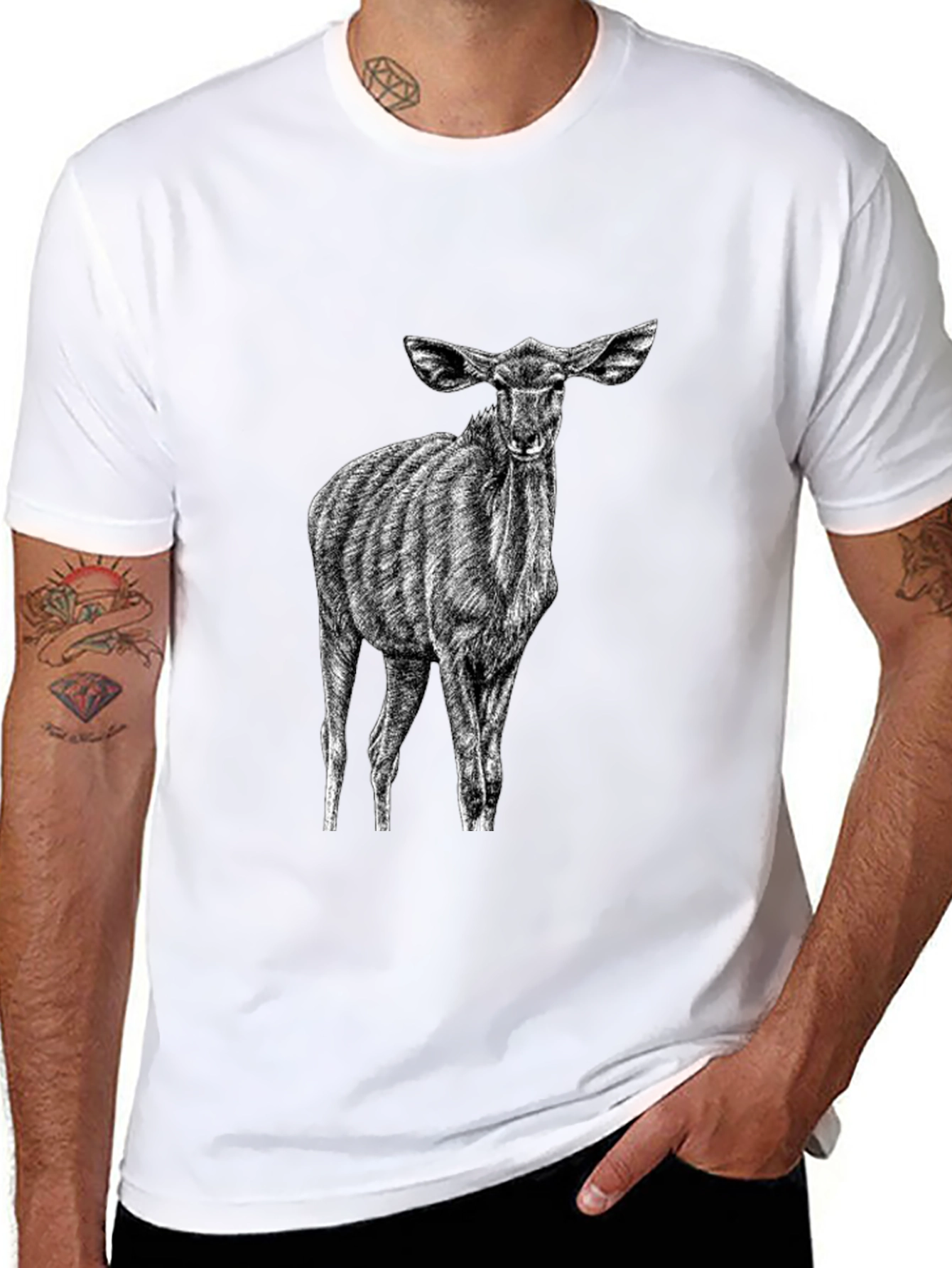 Black Black T-Shirt with Kudu Antelope Design view 8