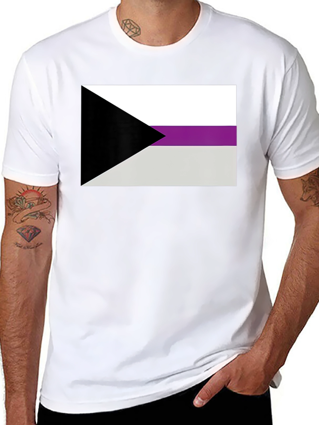 Black Demisexual Pride Flag Graphic T-Shirt - Black Cotton Blend Tee view 8