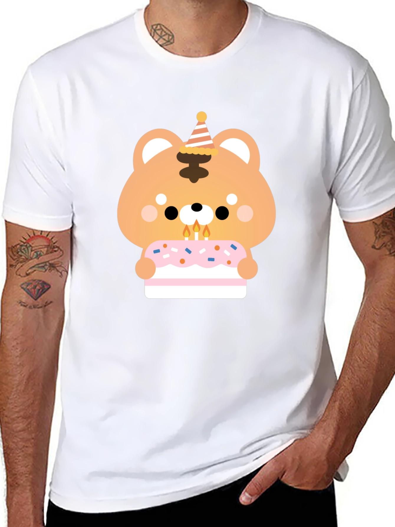 Black Cute Bear Birthday Cake T-Shirt view 8