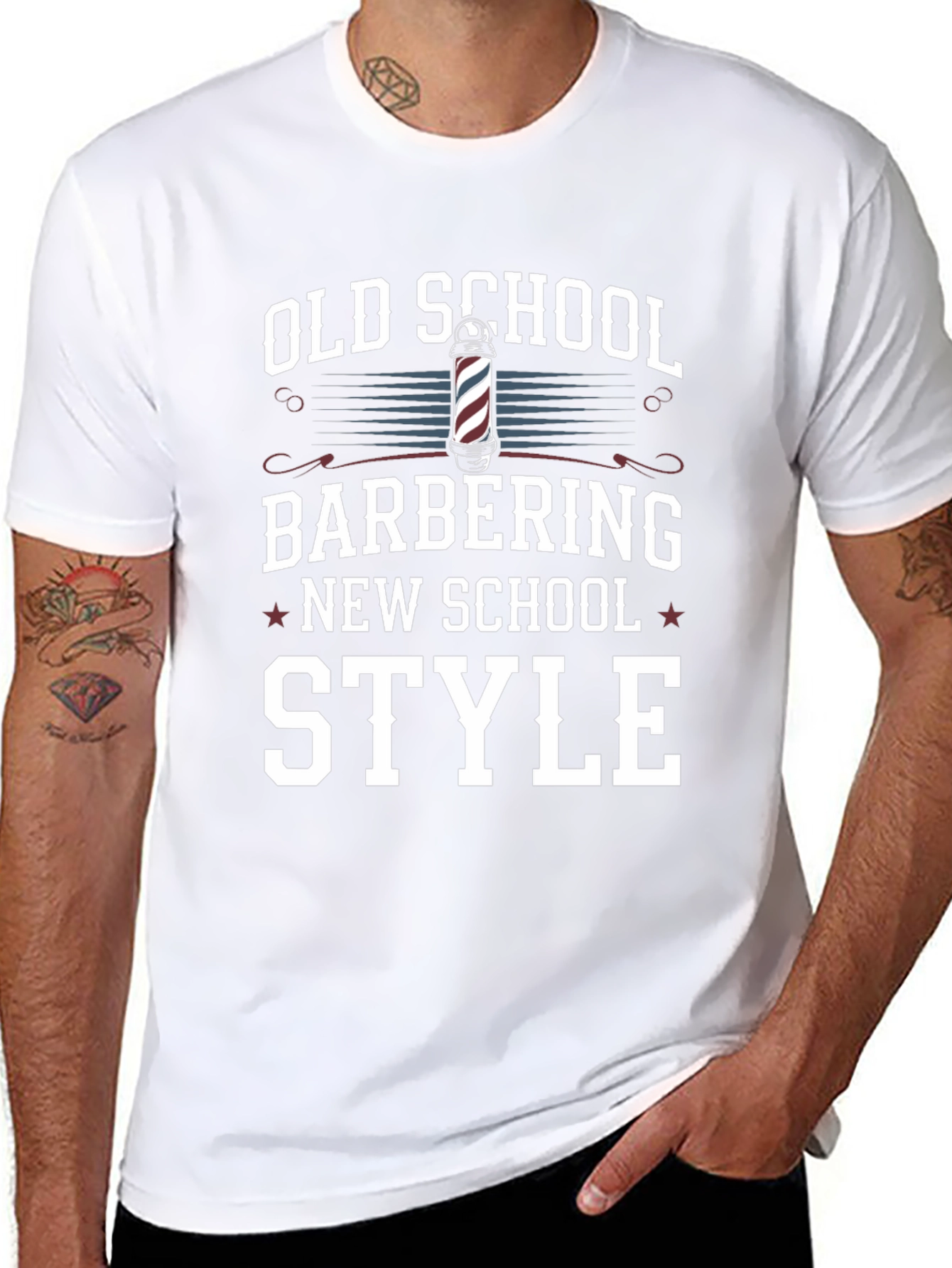 Black Old School Barbering Style Graphic T-Shirt view 8