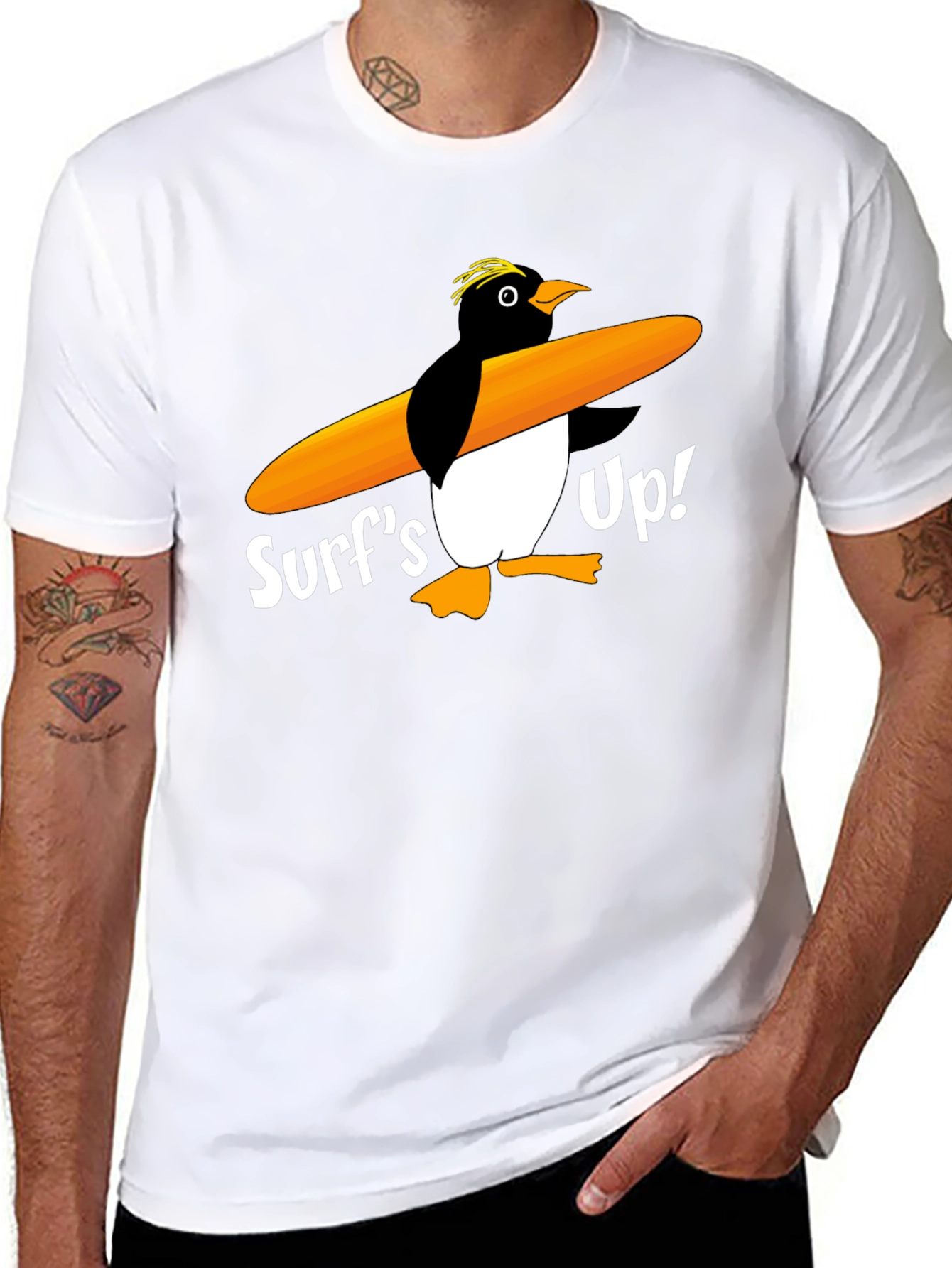 Black Surf's Up Penguin Graphic Tee - Black Cotton T-Shirt view 8