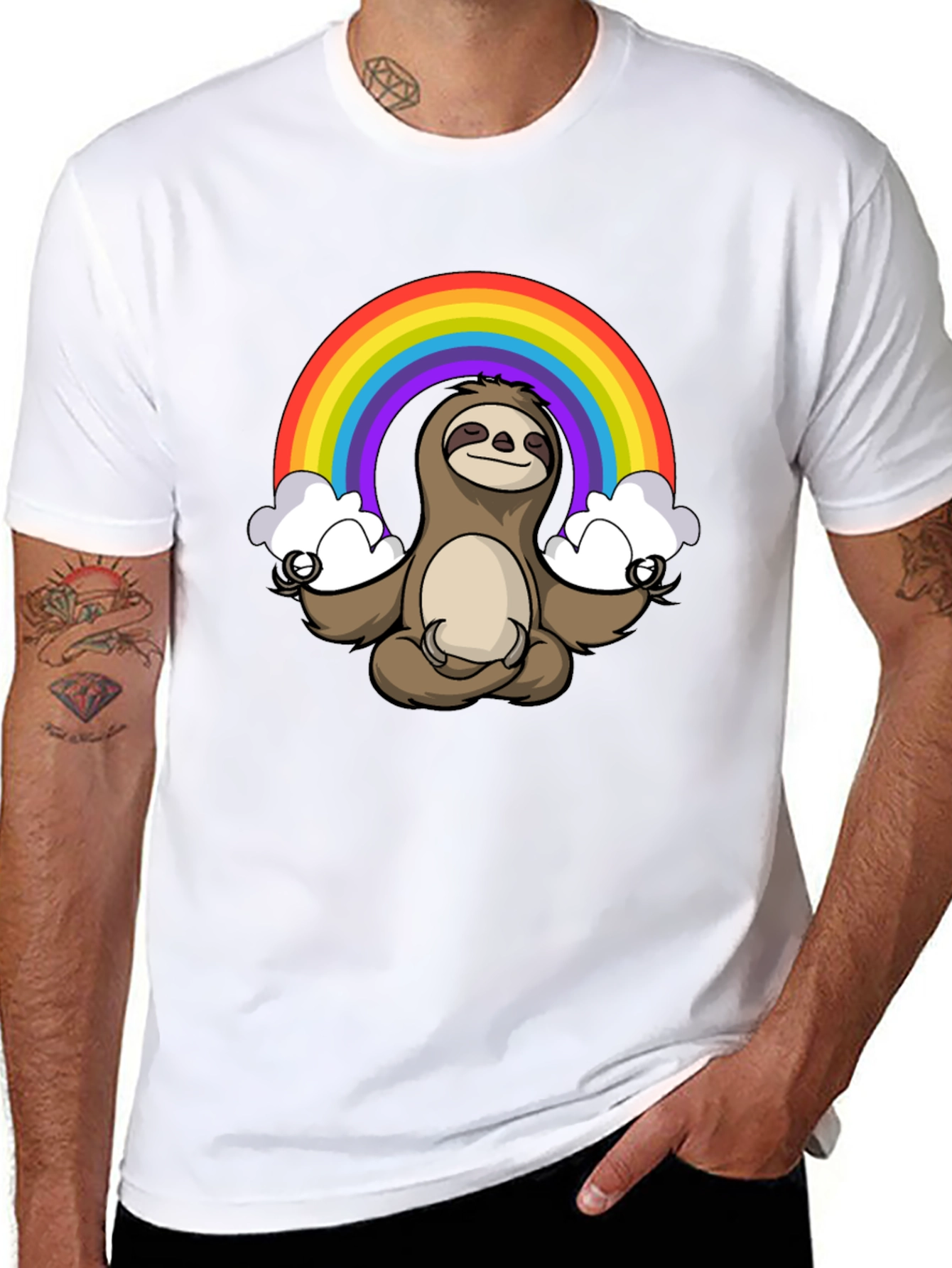Black Meditating Sloth Rainbow T-Shirt - Relaxed Zen Style view 8