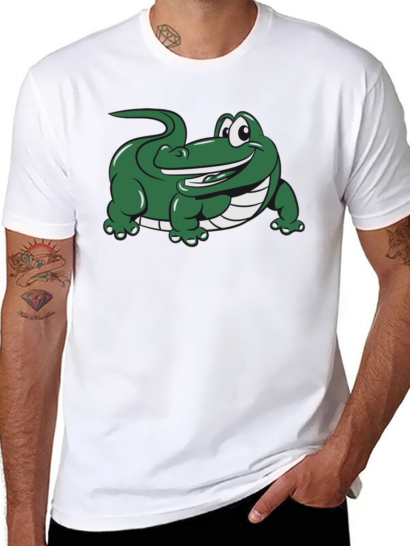 Black Cartoon Alligator Graphic Black T-Shirt view 8