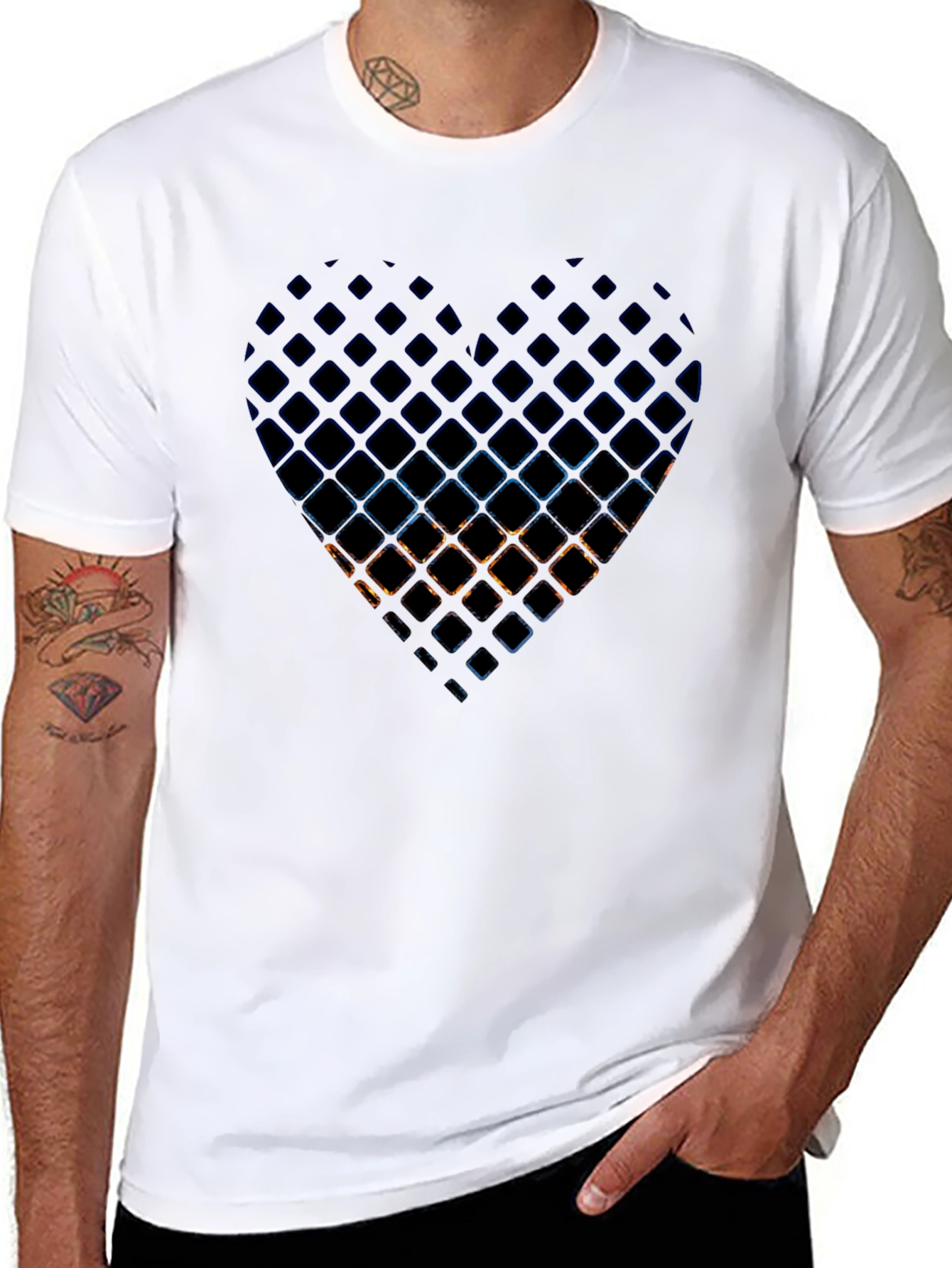 Black Abstract Heart Grid Men's Black T-Shirt view 8