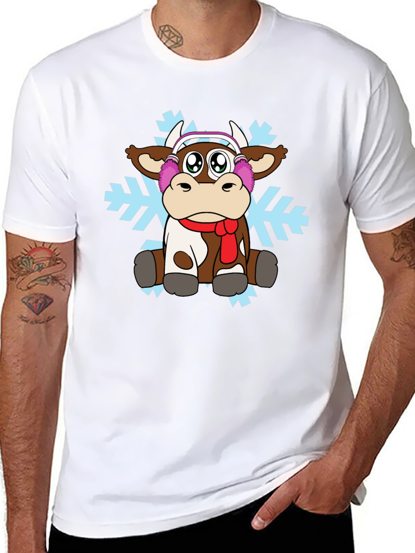 Black Cute Cartoon Cow Winter T-Shirt view 8