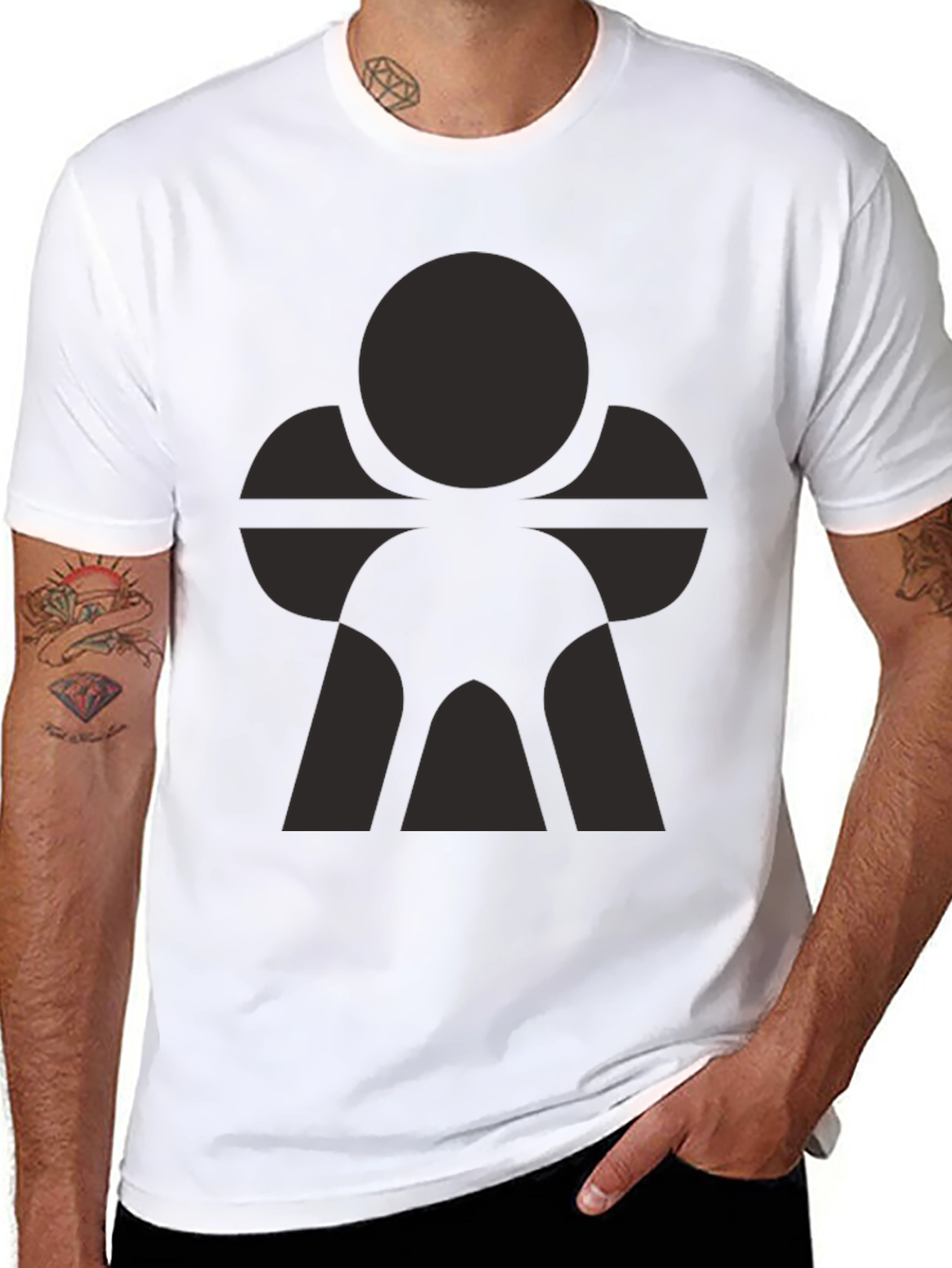 Black Modern Graphic Print Black Crew Neck T-Shirt view 8