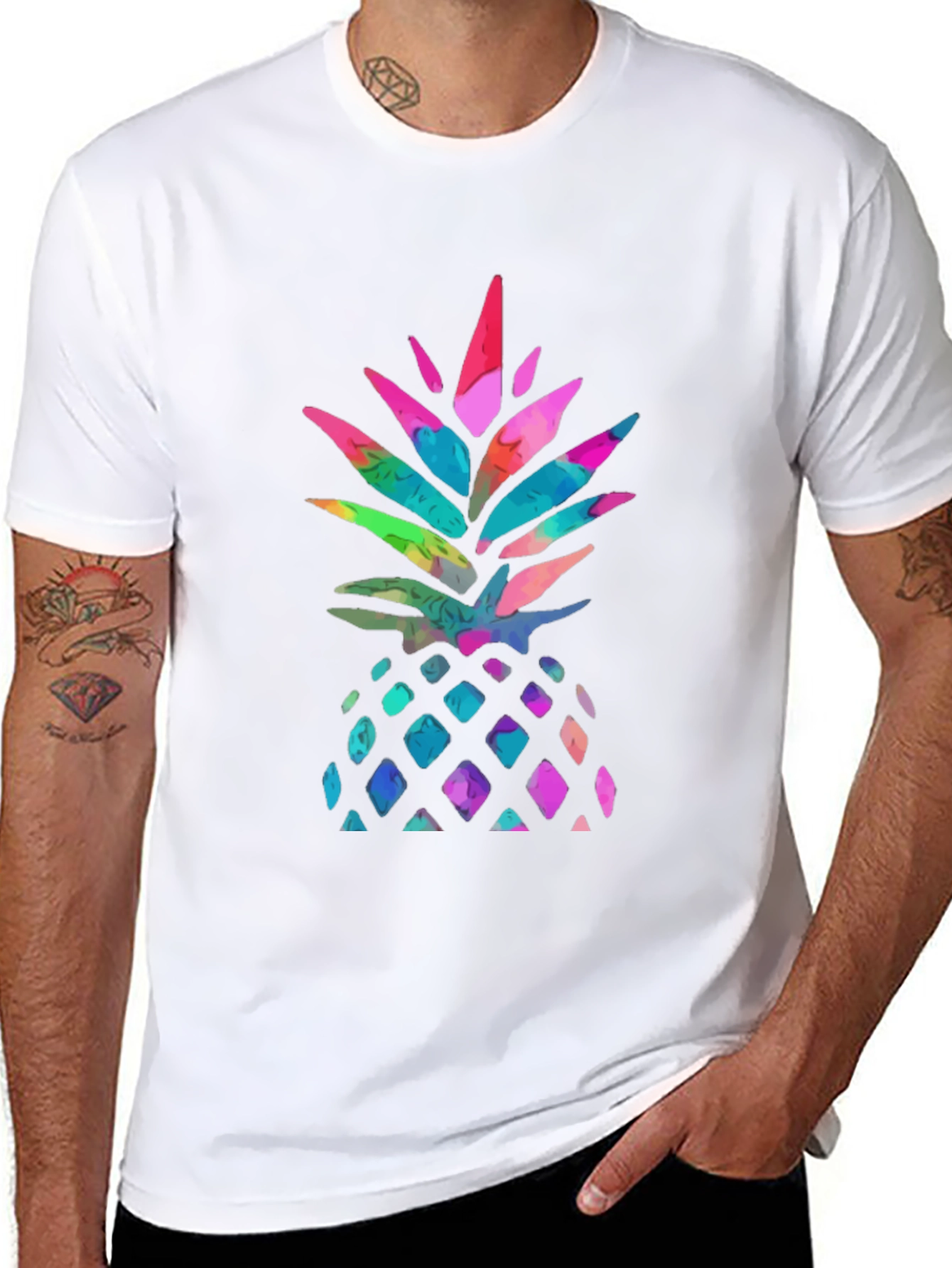 Black Watercolor Pineapple Graphic Black T-Shirt view 8