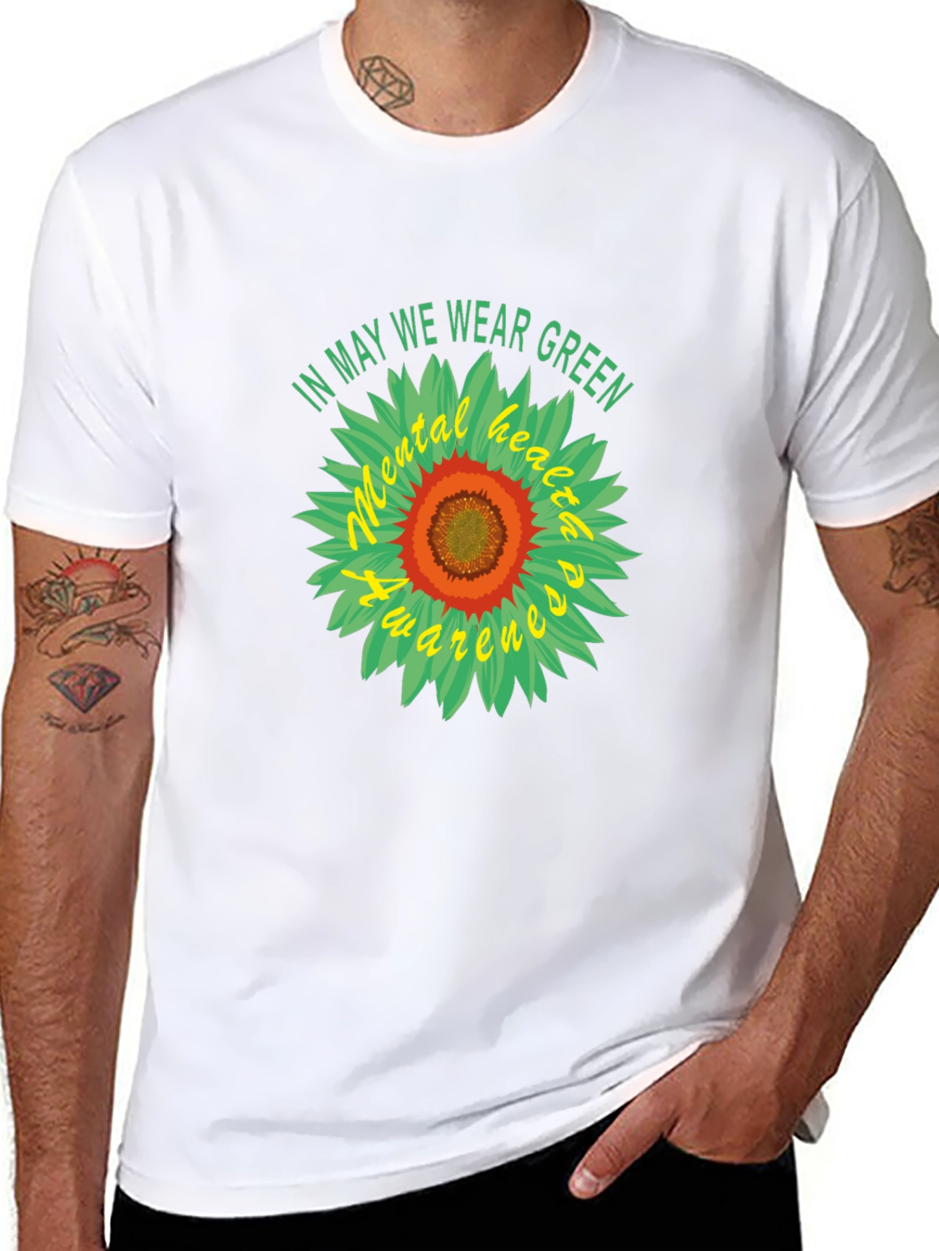 Black Mental Health Awareness Green Sunflower T-Shirt view 8
