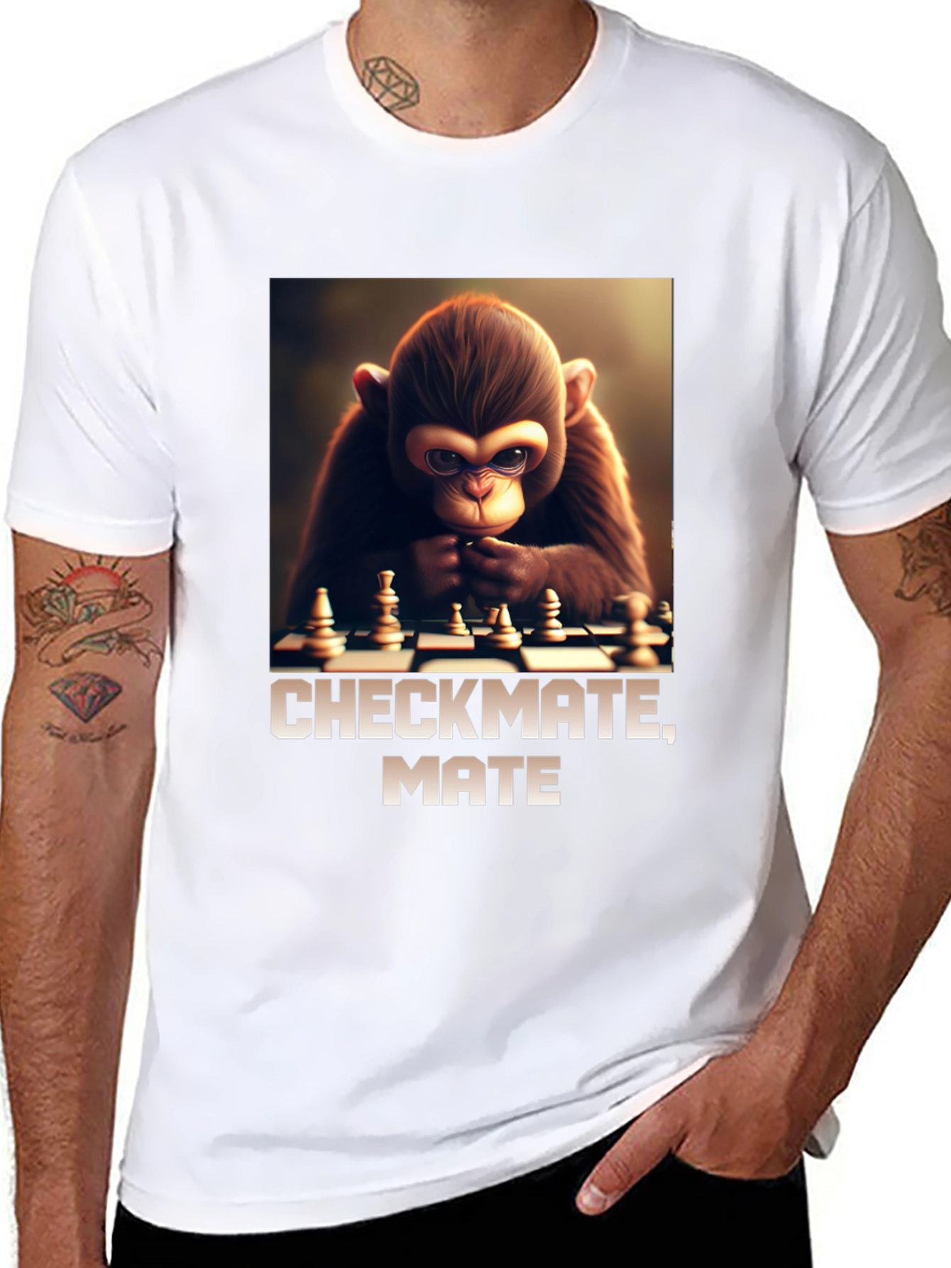 Black Checkmate, Mate! Monkey Chess T-Shirt view 8