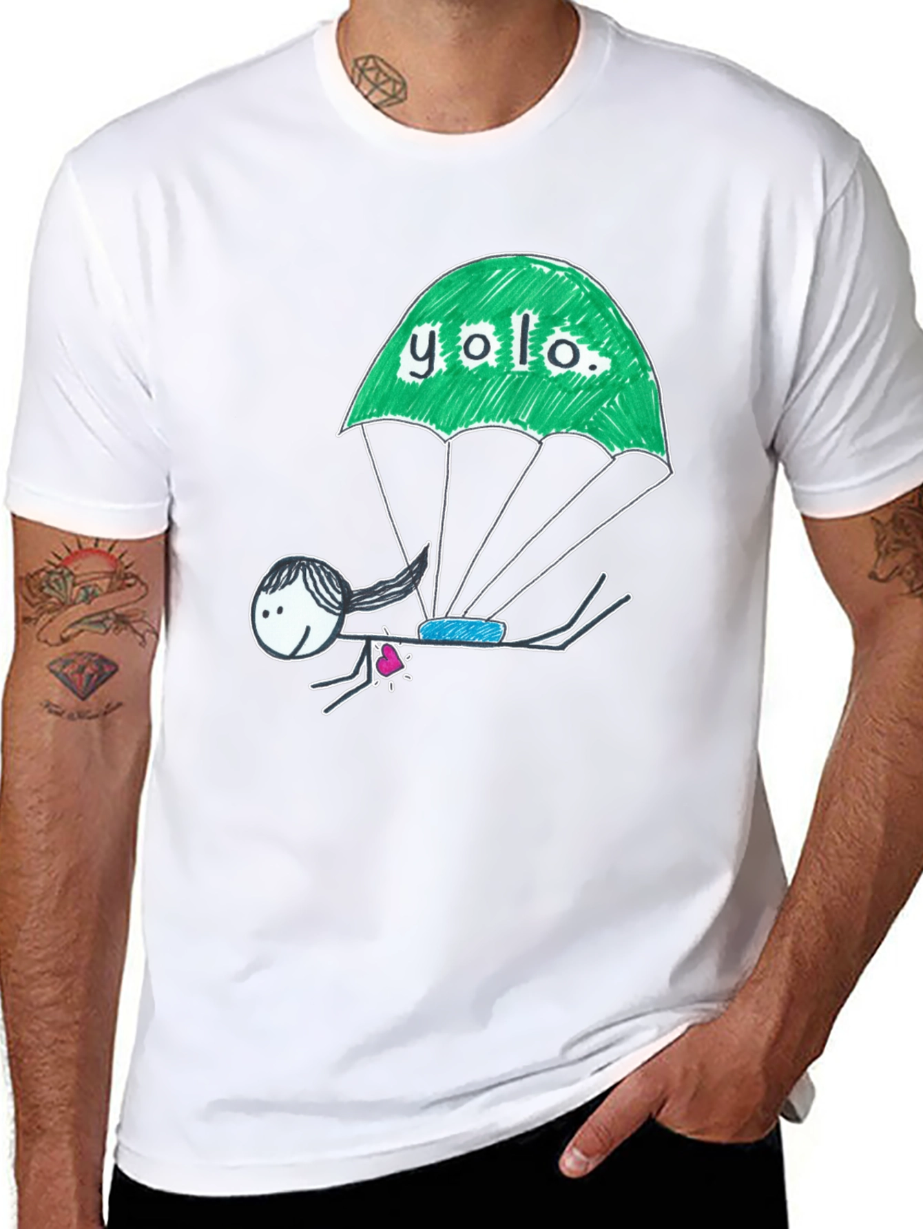 Black YOLO Parachute Graphic T-Shirt - Black Cotton Tee view 8