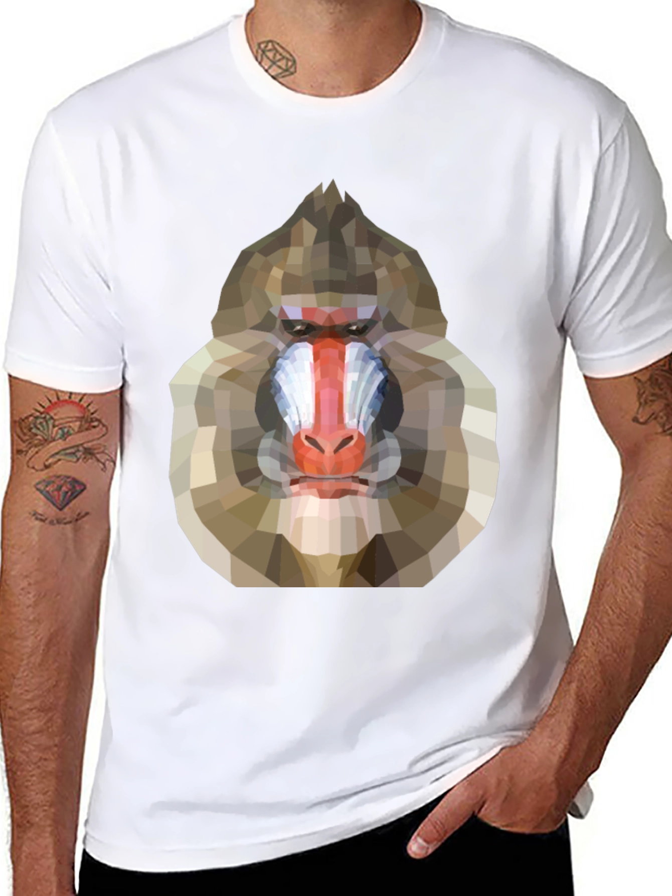 Black Geometric Mandrill Graphic Tee - Unique Art T-Shirt view 8