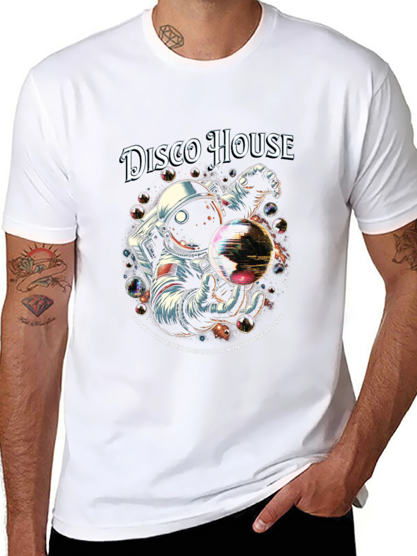 Black Disco House Astronaut Graphic T-Shirt view 8