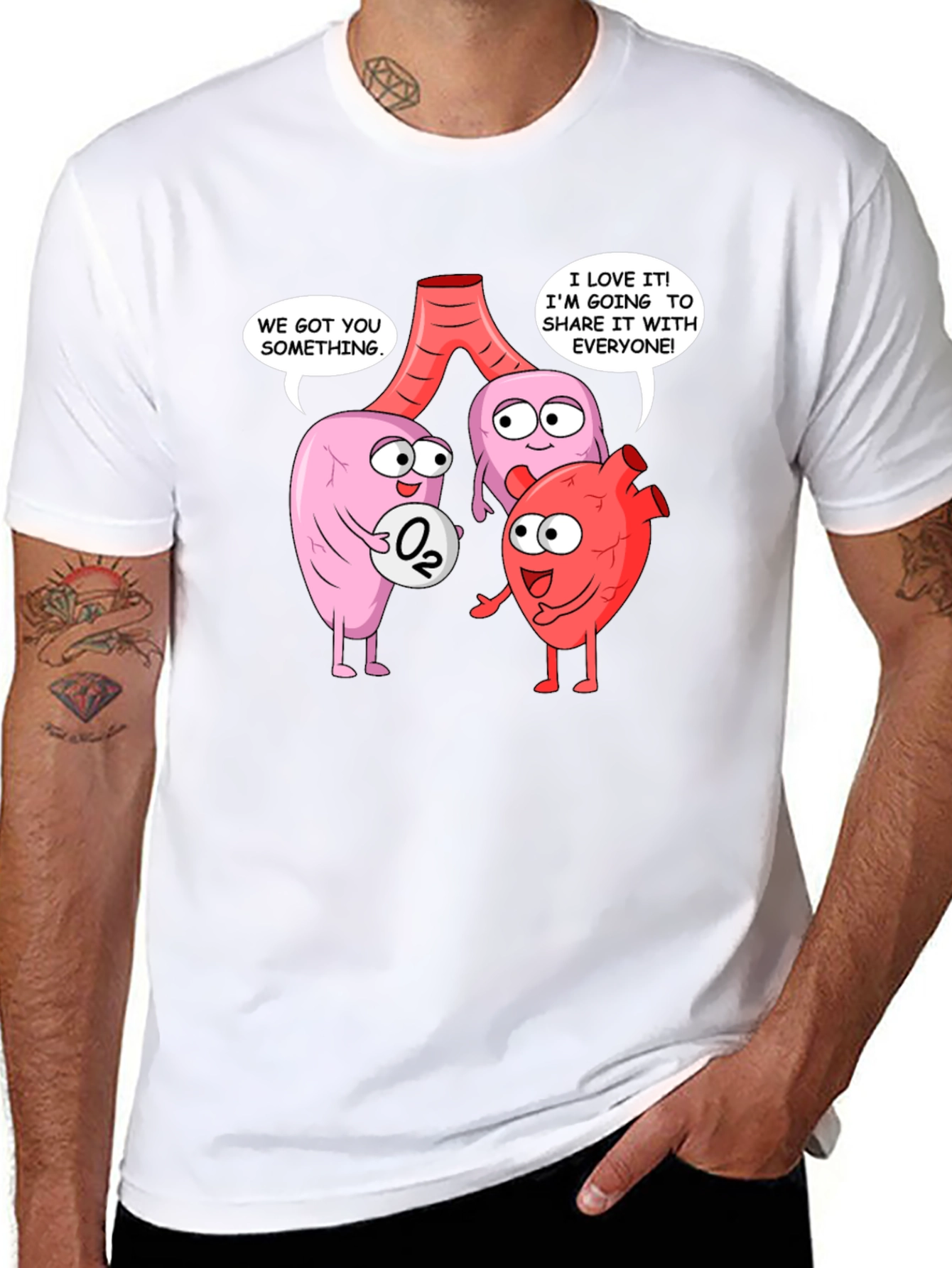 Black Funny Anatomy T-Shirt - Heart, Lungs & Oxygen view 8