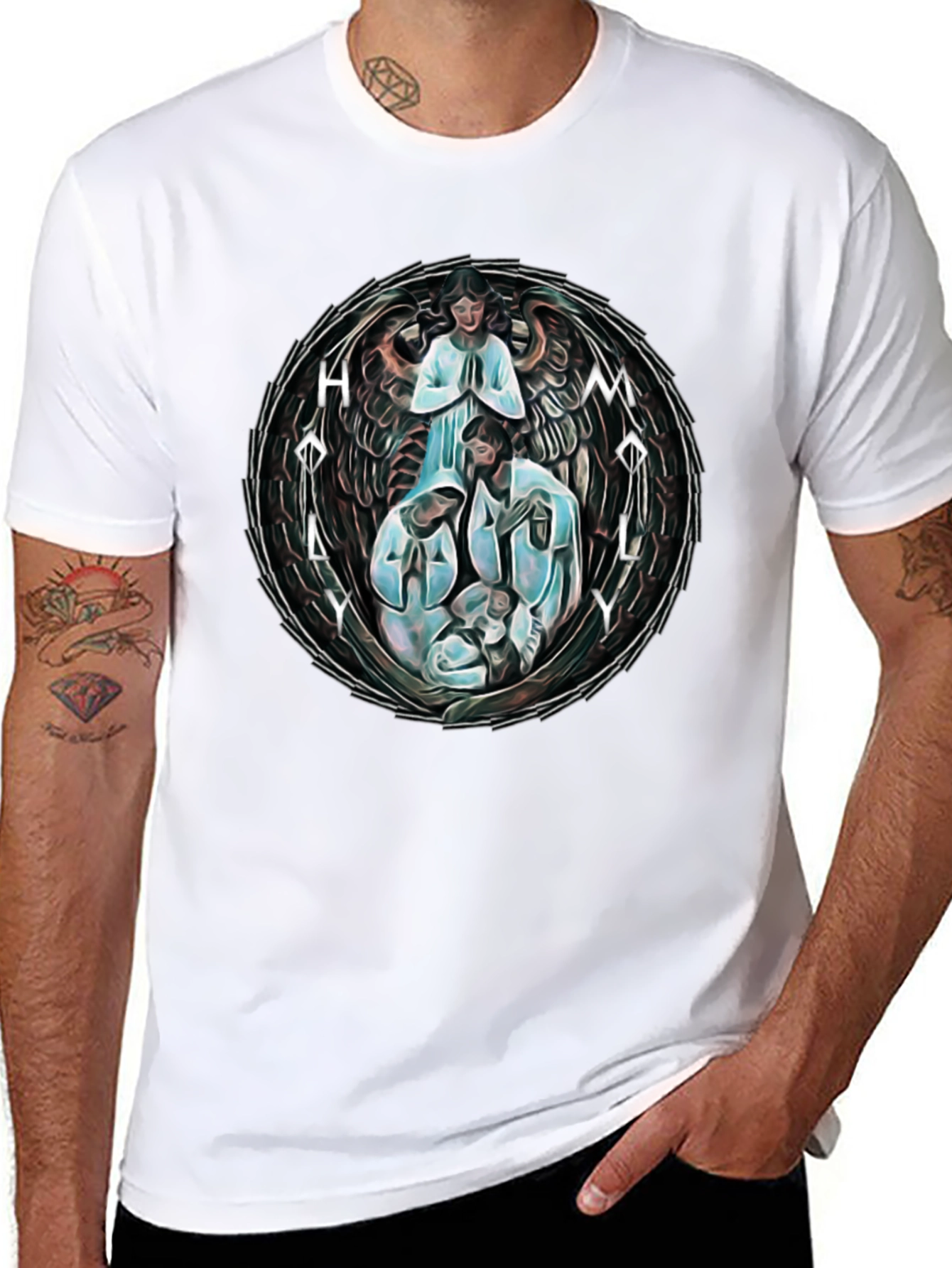 Black Holy Family Graphic T-Shirt - Unisex Black Tee view 8